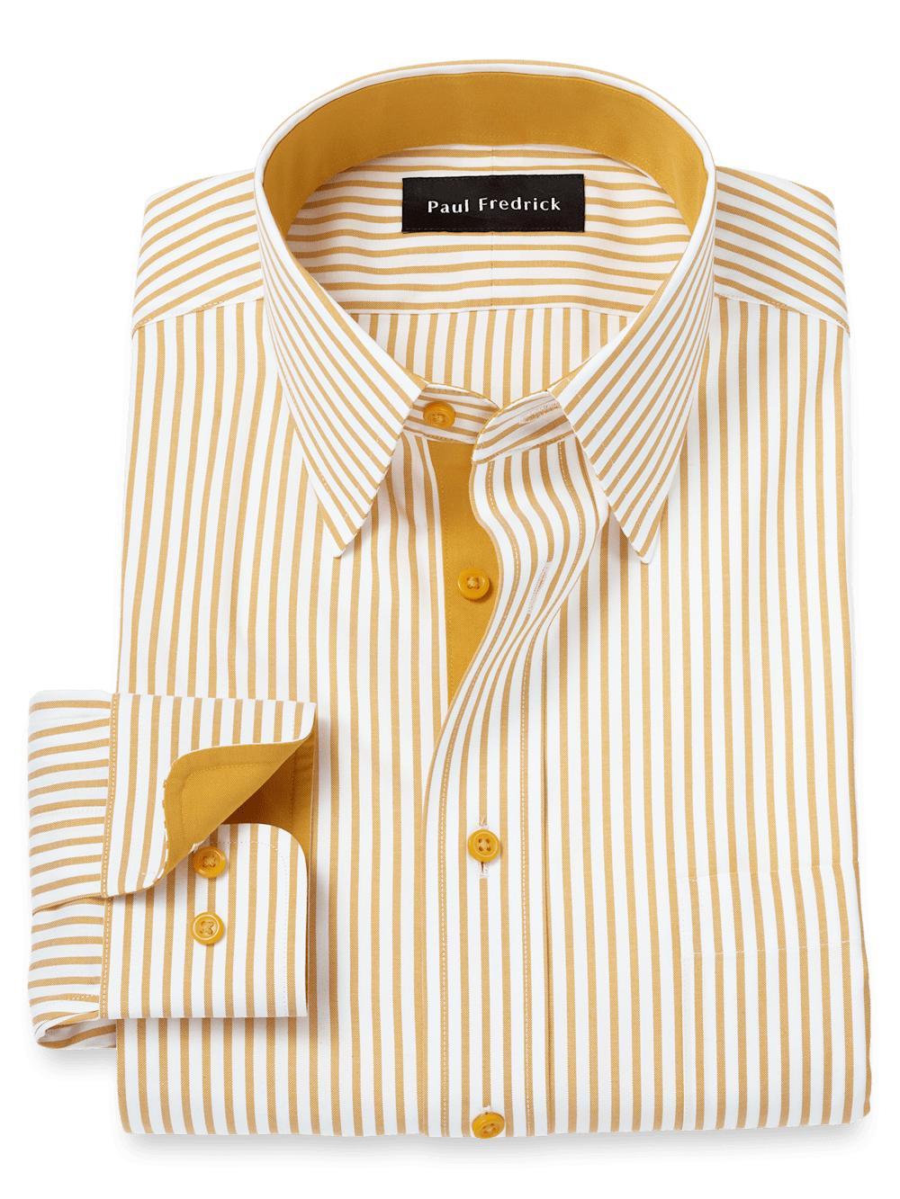Comfort Stretch Non-Iron Stripe Dress Shirt With Contrast Trim - White/gold Product Image