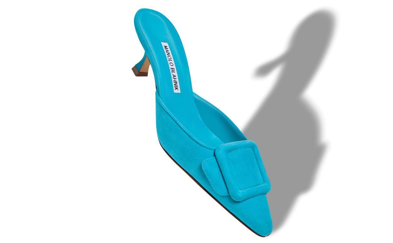 MAYSALE Blue Suede Buckle Detail Mules Product Image