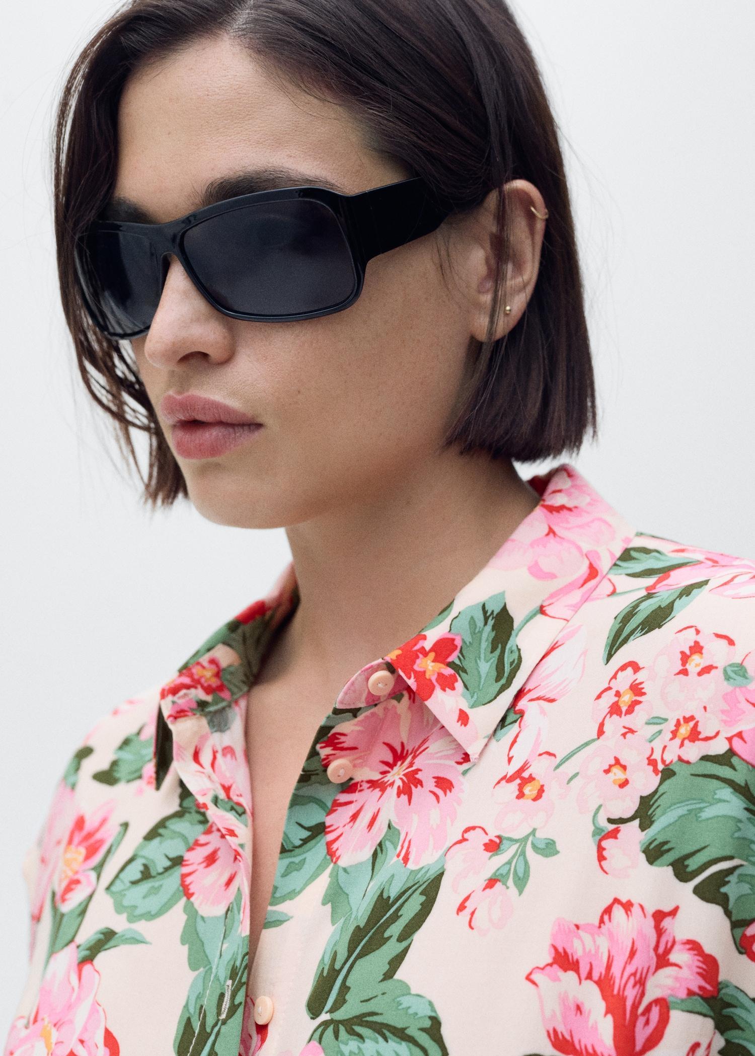 Printed shirt dress with belt - Women | MANGO USA Product Image
