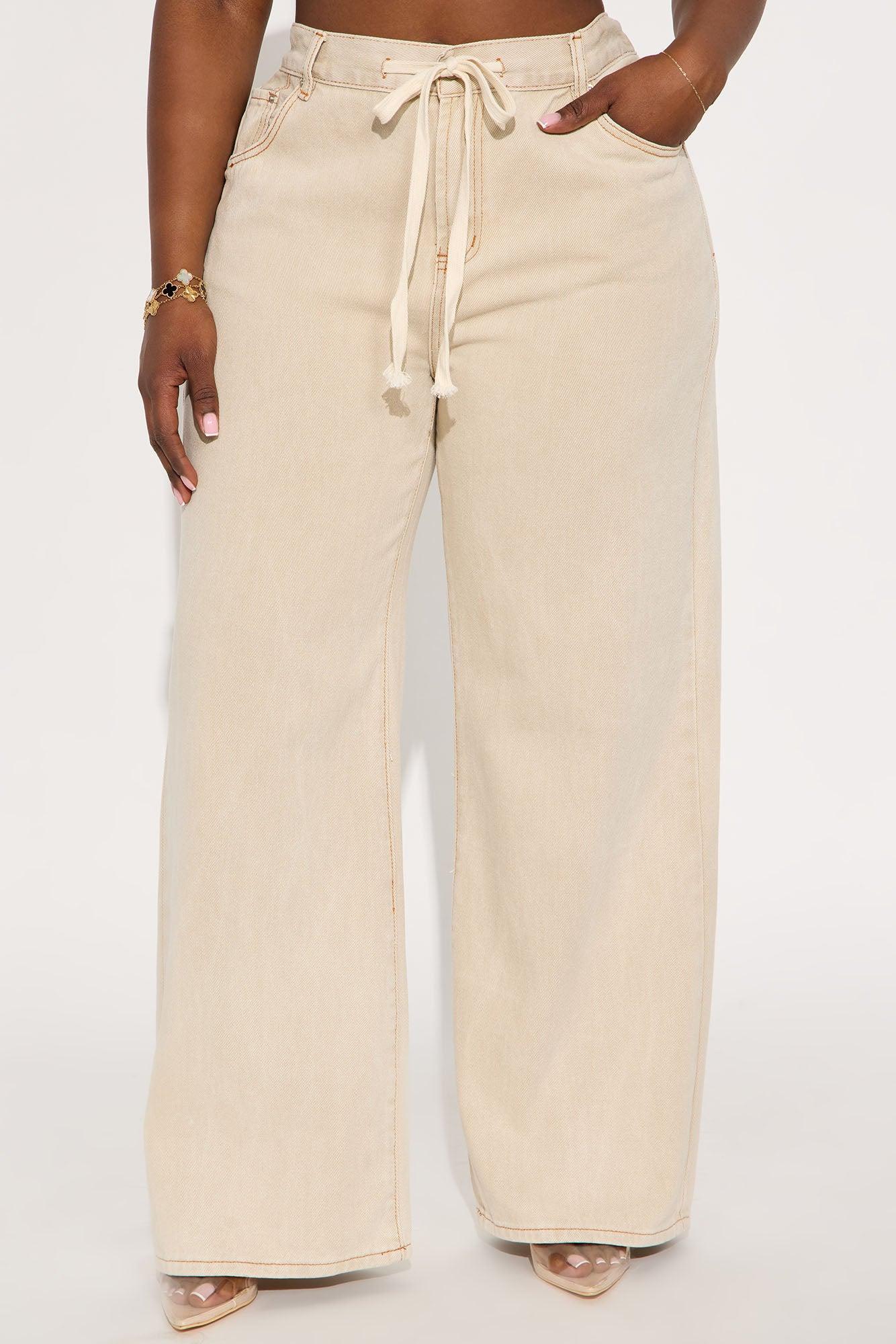 Laguna Tie Waist Wide Leg Jeans - Khaki Female Product Image