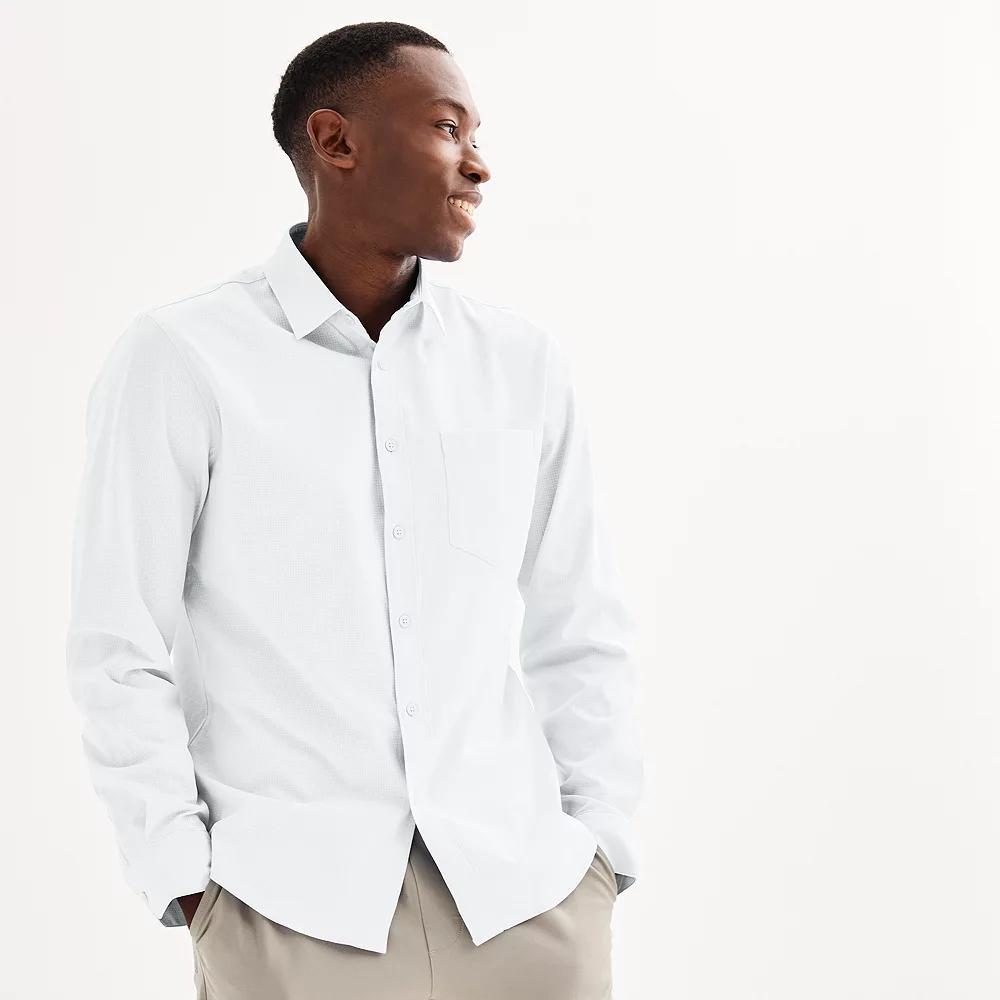 Men's FLX Slim Performance Untucked-Fit Button Down Long Sleeve Shirt, Size: Medium SLIM, Baron River Product Image