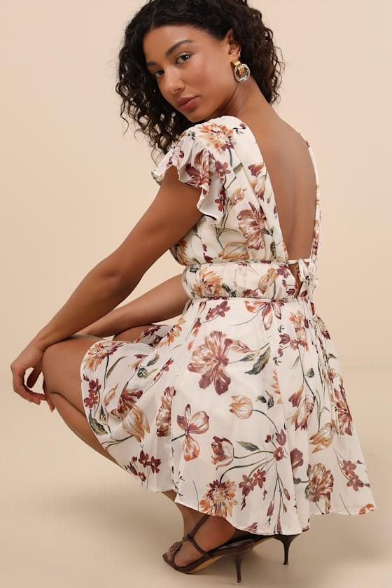 Flirty Ways Cream Floral Print Flutter Sleeve Romper Product Image