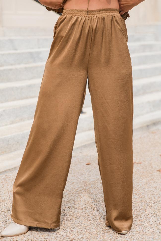 Downtown Meetup Sand Satin Wide Leg Pants FINAL SALE Product Image