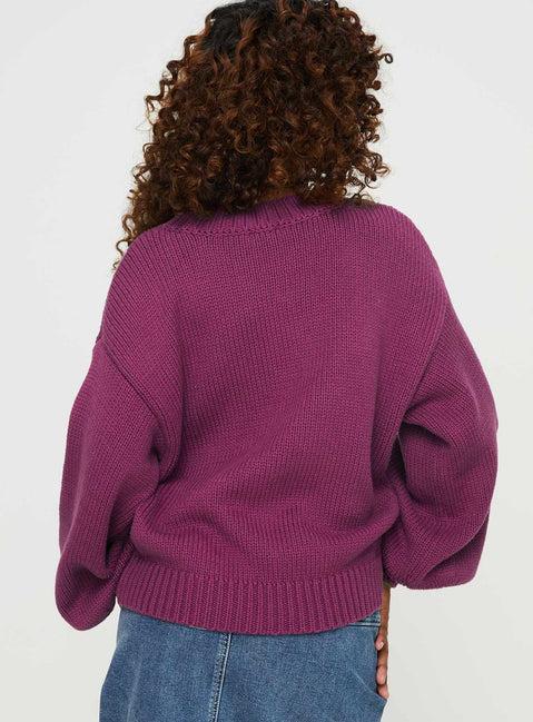 Harmony Balloon Sleeve Knit Sweater Burgundy Product Image