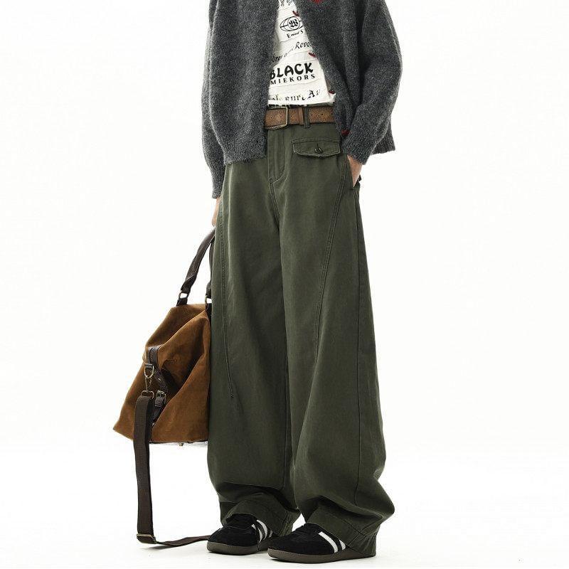 Mid Rise Plain Wide Leg Pants Product Image