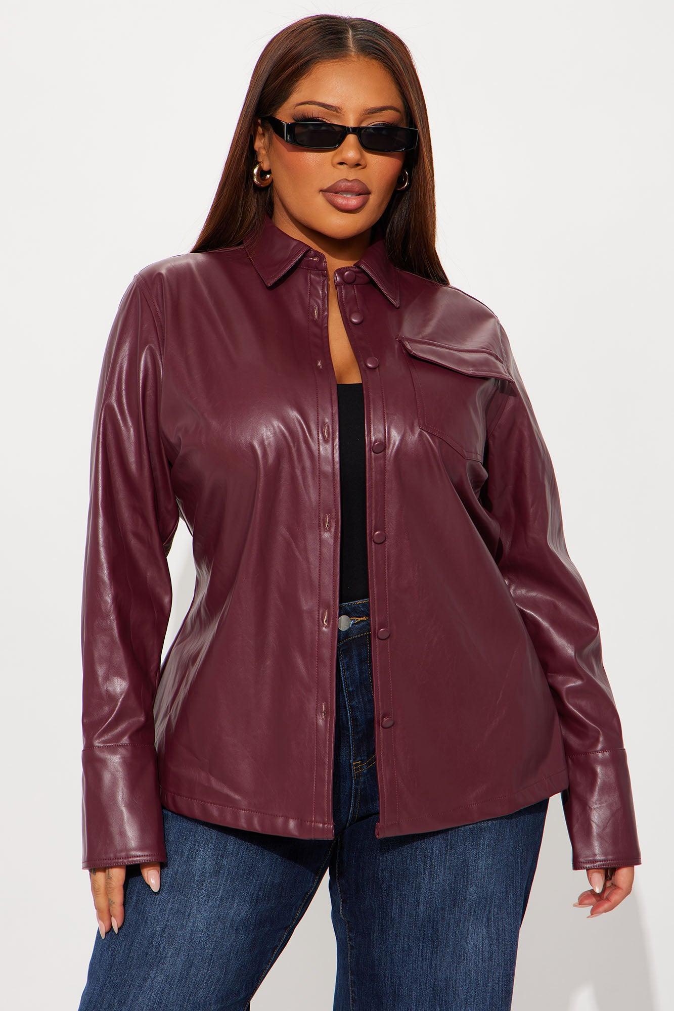 Show Time Faux Leather Shirt - Burgundy Product Image