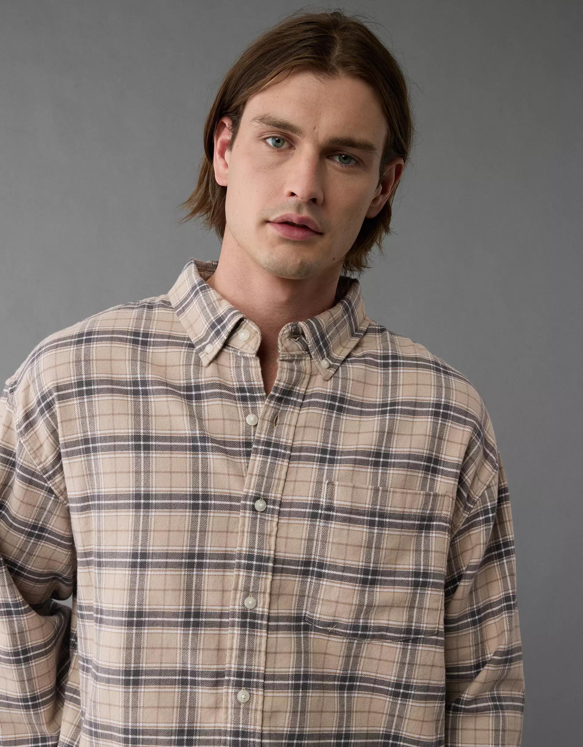 AE Everyday Plaid Flannel Button-Up Shirt Product Image