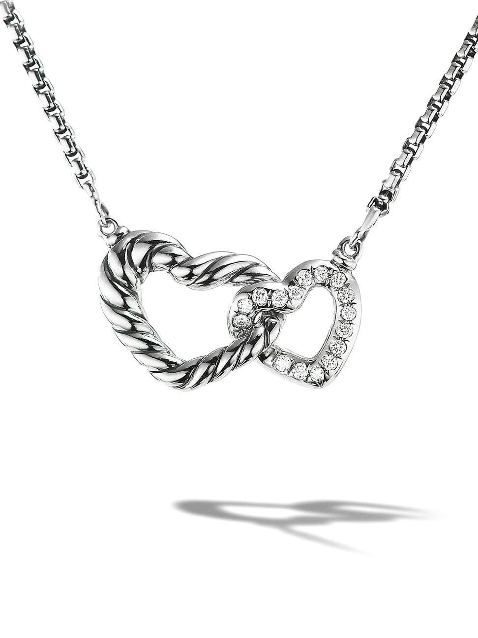 David Yurman Sterling Silver Cable Collectibles Diamond Heart Pendant Necklace, 15-17 Product Image