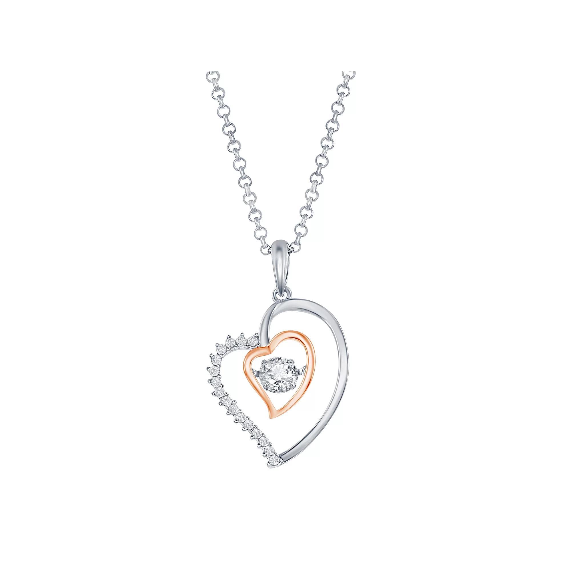 Sterling Silver Double Heart Dancing Cubic Zirconia Necklace, Women's, Size: 18", Pink Tone Product Image