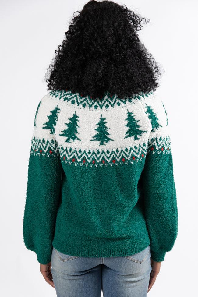Festive Spirit Green Christmas Fair Isle Quarter Zip Sweater FINAL SALE Product Image