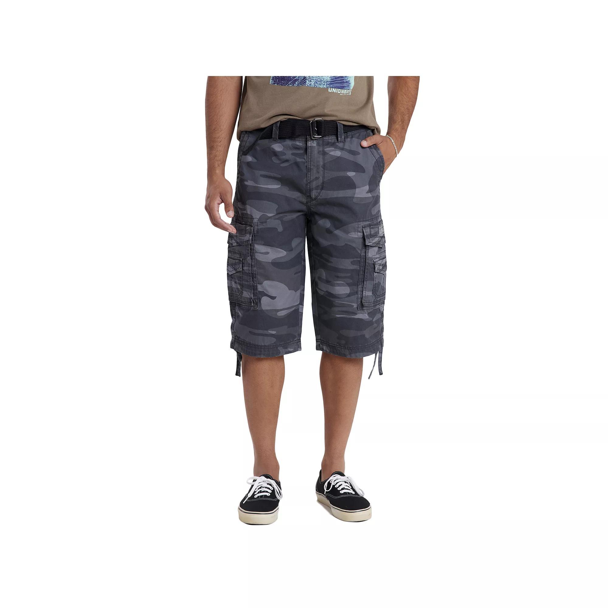 Men's UNIONBAY Cordova Messenger Belted Cargo Shorts, Size: 40, Black Camo Product Image