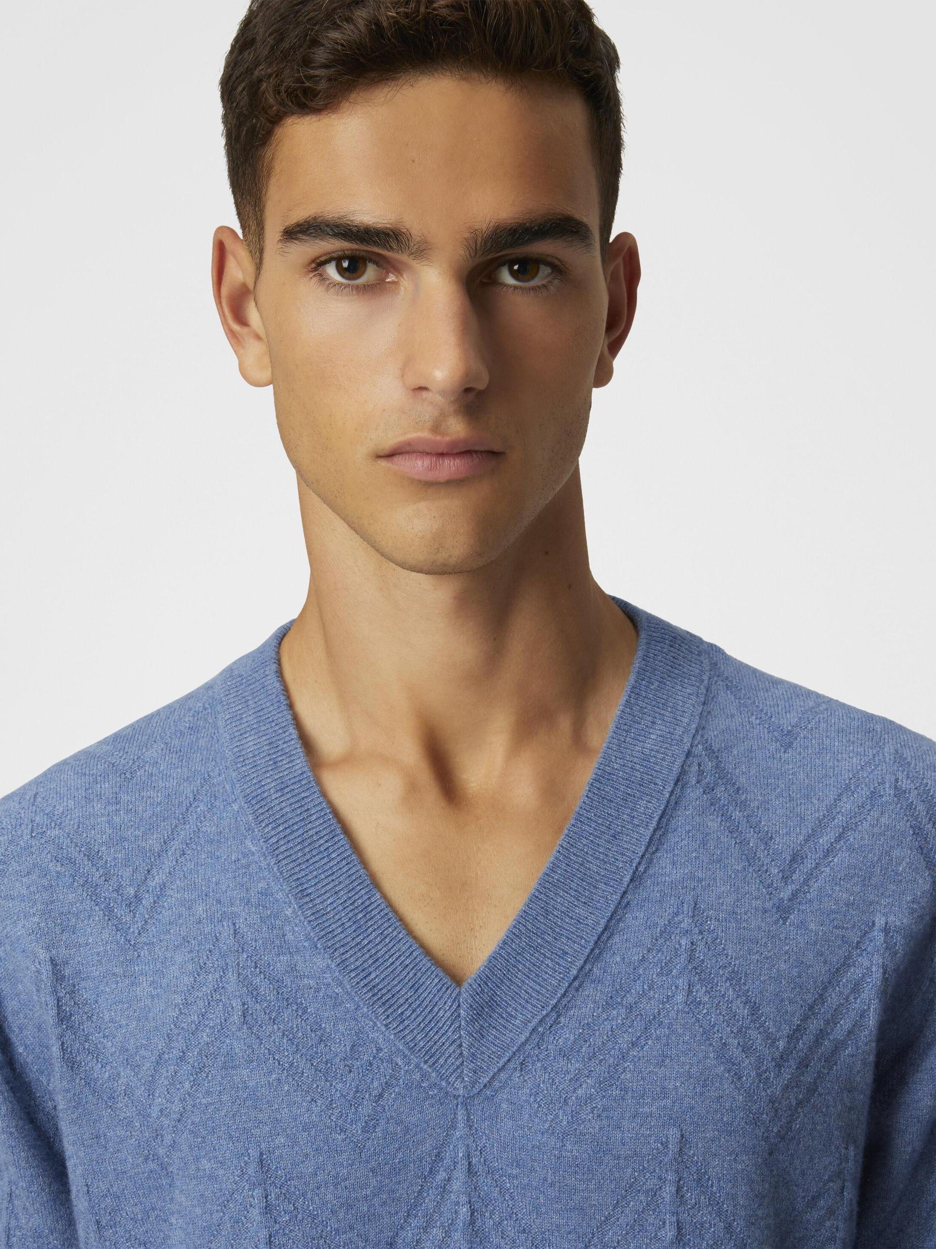 Tonal cashmere V-neck and zigzag pullover Product Image