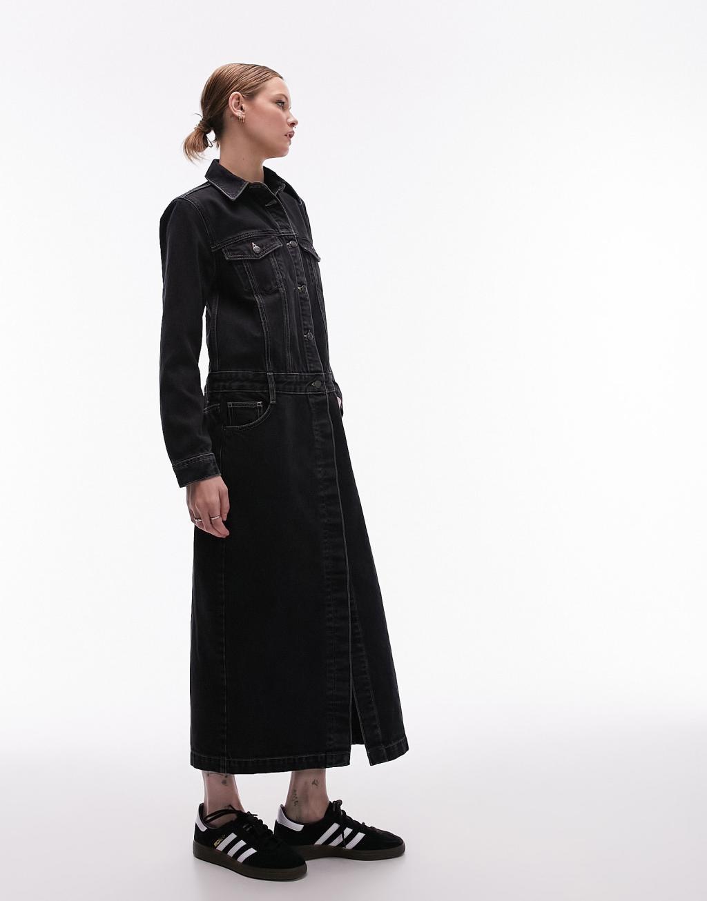 Topshop denim half button up maxi dress Product Image