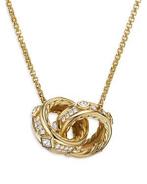 David Yurman 18K Yellow Gold Modern Renaissance Diamond Interlocking Ring Pendant Necklace, 17 Product Image