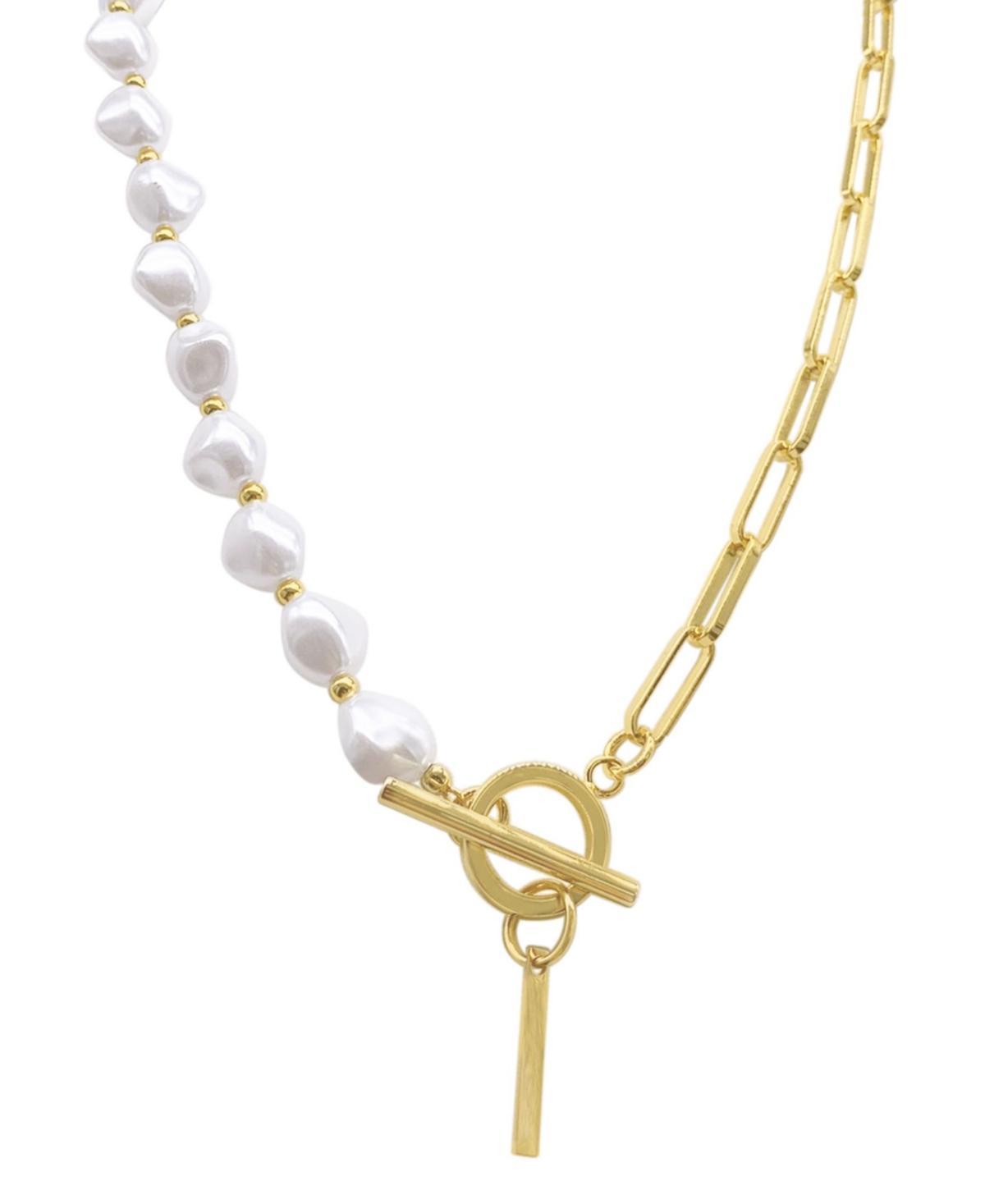 Adornia Simulated Pearl & Paperclip Chain Initial Toggle Necklace, Womens, Gold Tone G Product Image