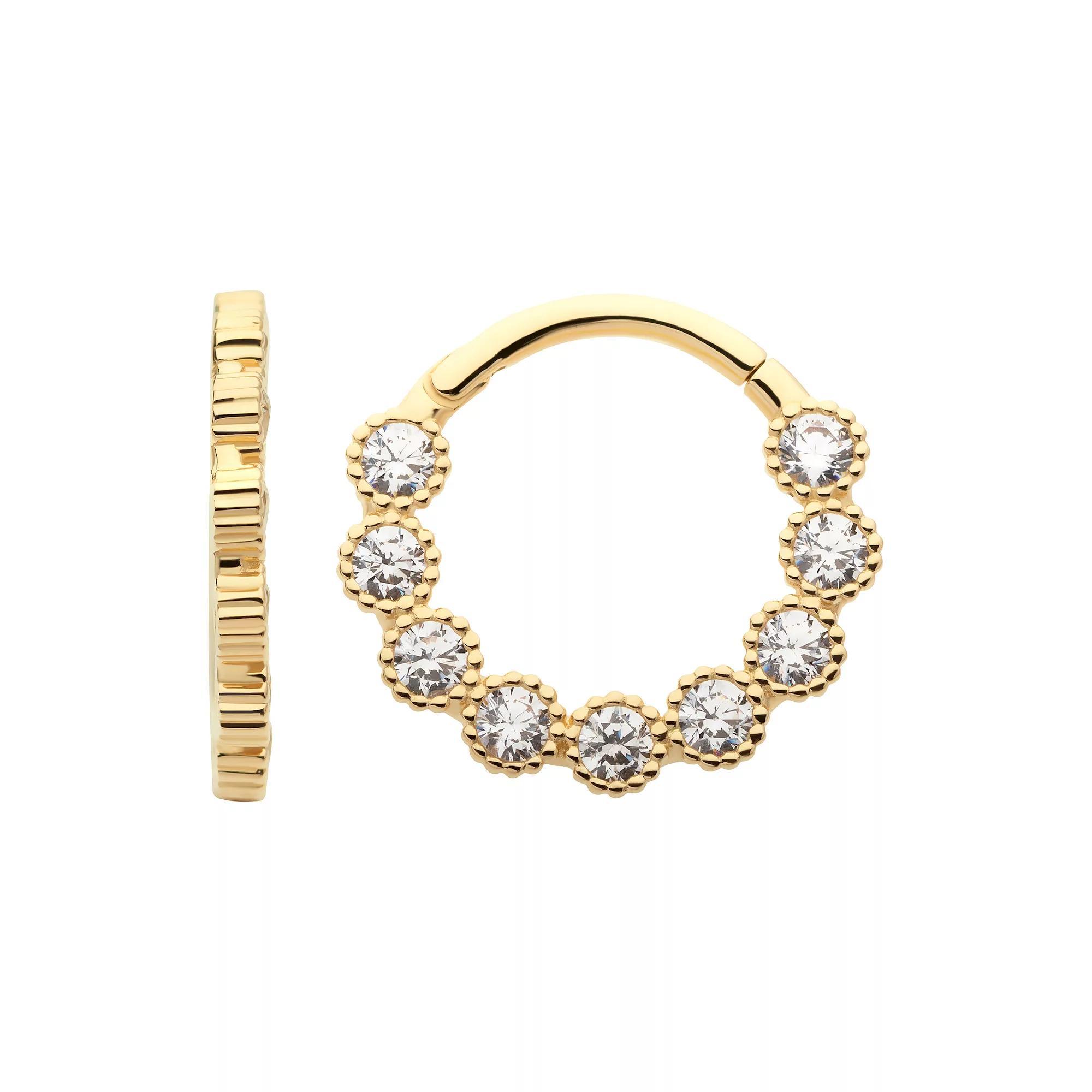 Earrangements 14k Gold with Cubic Zirconia Beaded Edge Hinged Segment Clicker, Women's, Yellow Product Image