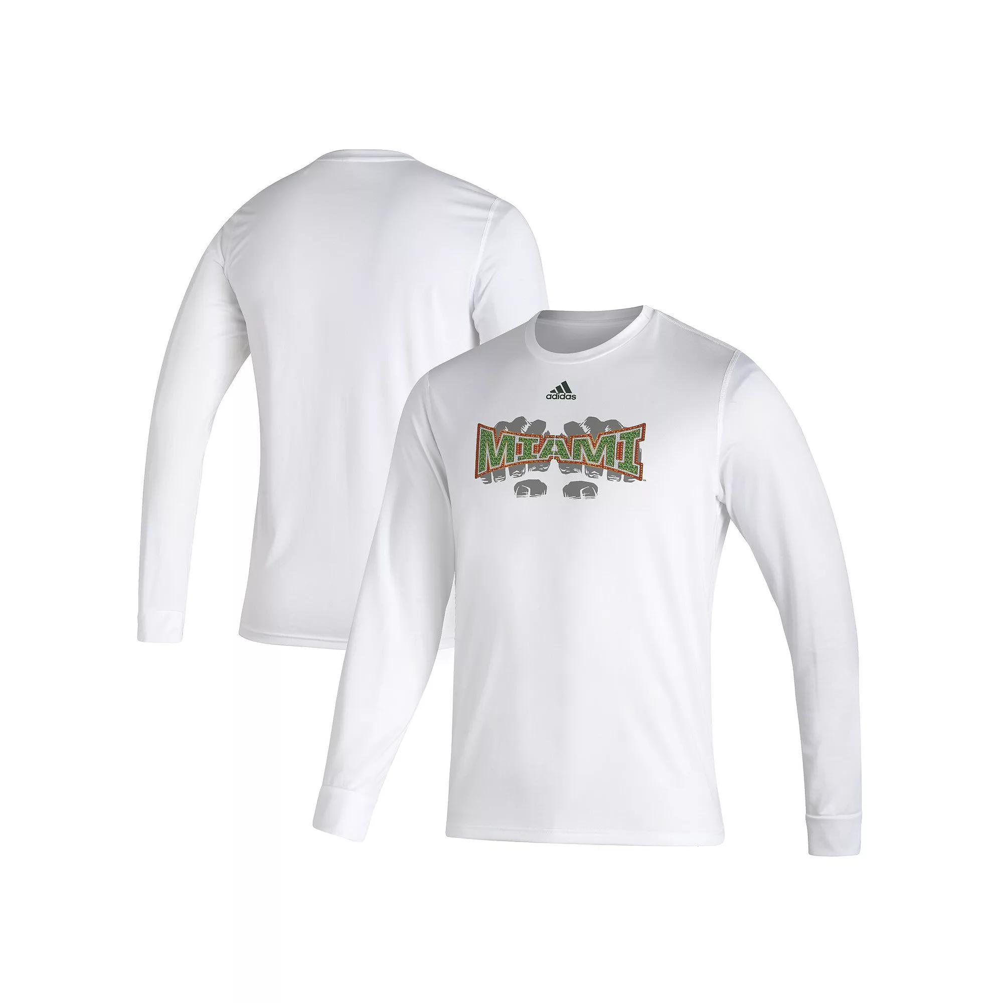 Mens adidas Miami Hurricanes Touchdown Ring Creator Long Sleeve T-Shirt Product Image
