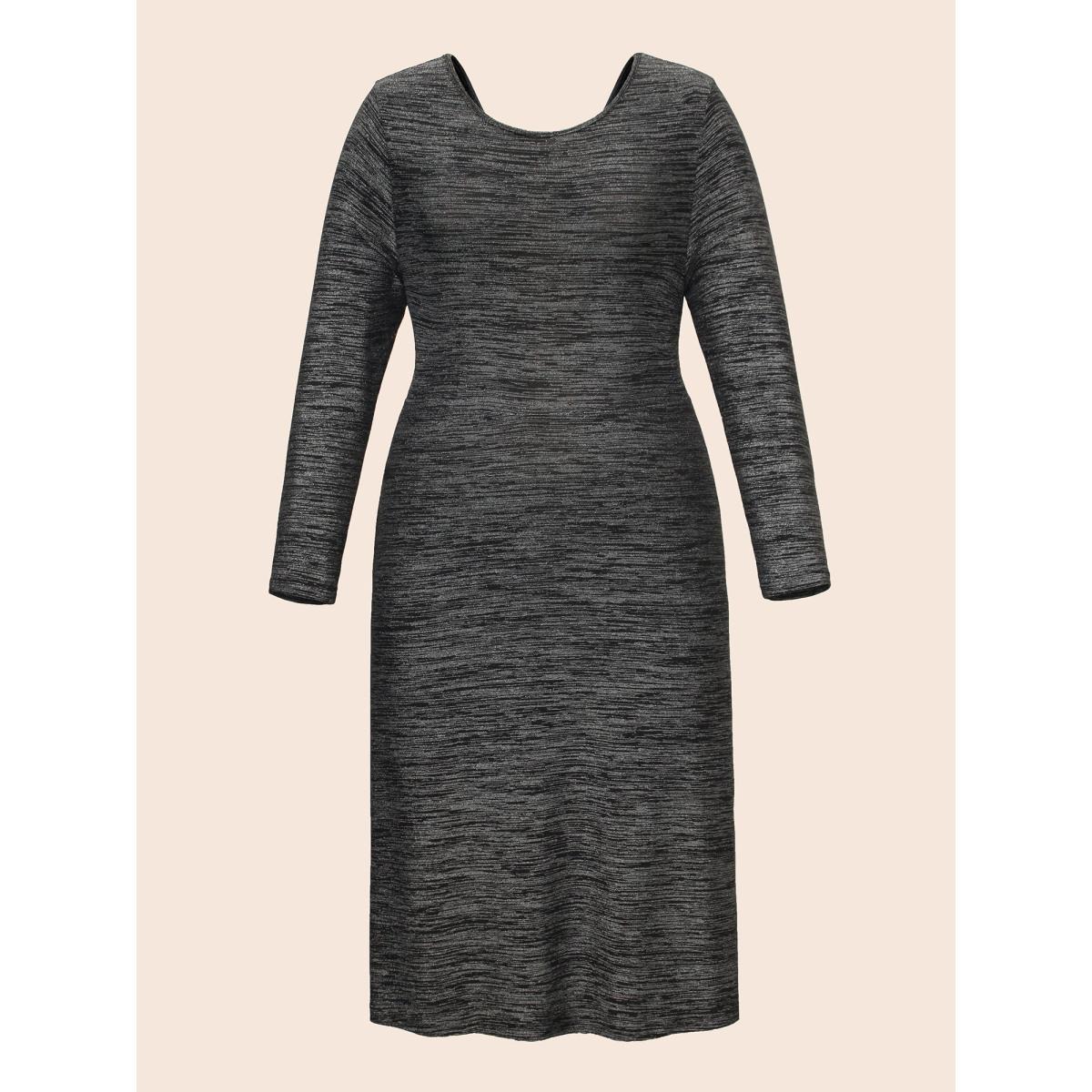 Plus Size Glitter Round Neck Backless Dress Black Women Cocktail Texture Party Curvy Bloomchic 28/5X Product Image