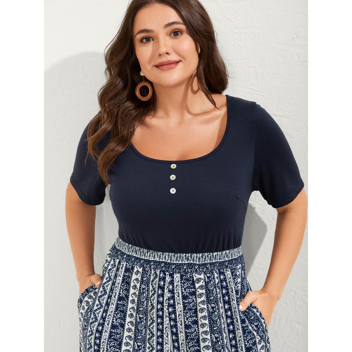 Plus Size Indigo Boho Striped Shirred Contrast Jumpsuit Women Short sleeve U-neck Vacation Loose Jumpsuits BloomChic 18-20/2X Product Image