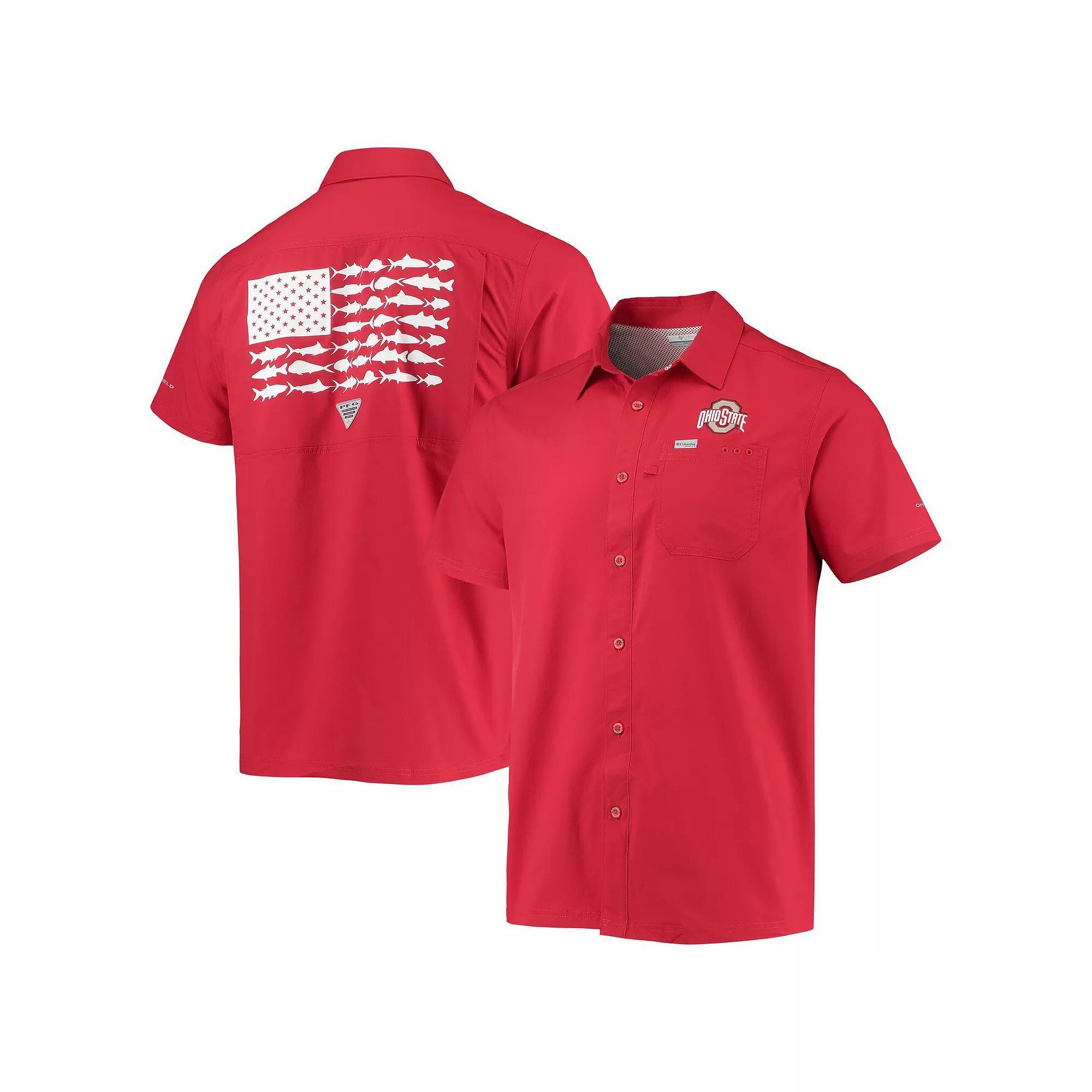 Men's Columbia PFG Scarlet Ohio State Buckeyes Slack Tide Camp Button-Up Shirt, Size: Large, Red Product Image
