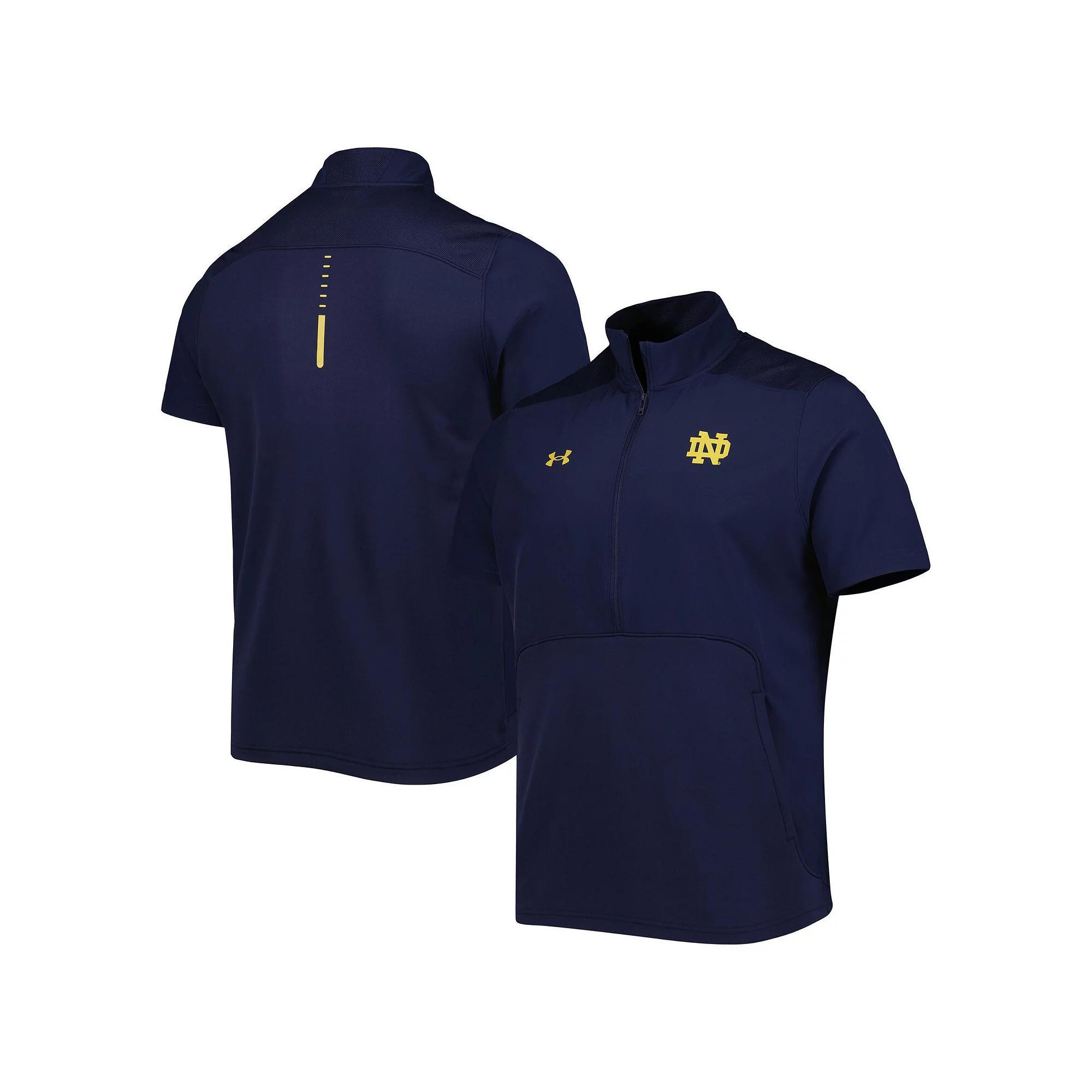 Men's adidas Navy Rhode Island Rams Sideline AEROREADY Raglan Short Sleeve Quarter-Zip Jacket, Size: Large, Uri Blue Product Image
