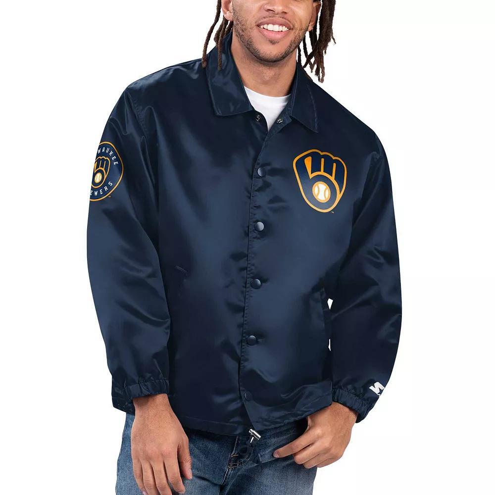 Men's Starter Royal New York Mets Option Route Satin Full-Snap Jacket, Size: Large, Blue Product Image