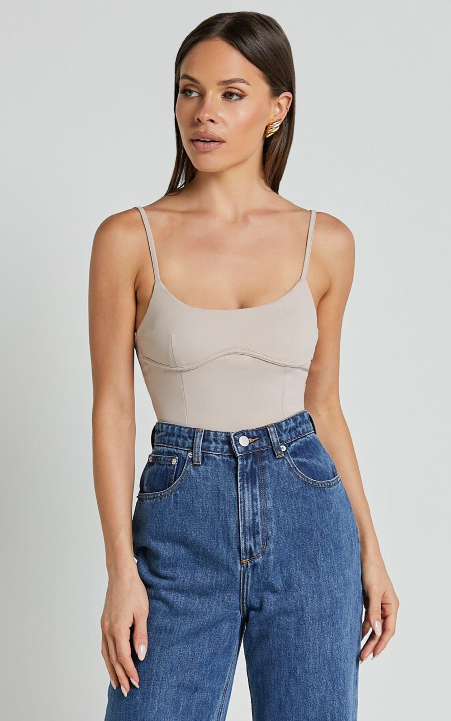 Daramie Bodysuit - Underbust Detail Bodysuit in Sand Product Image