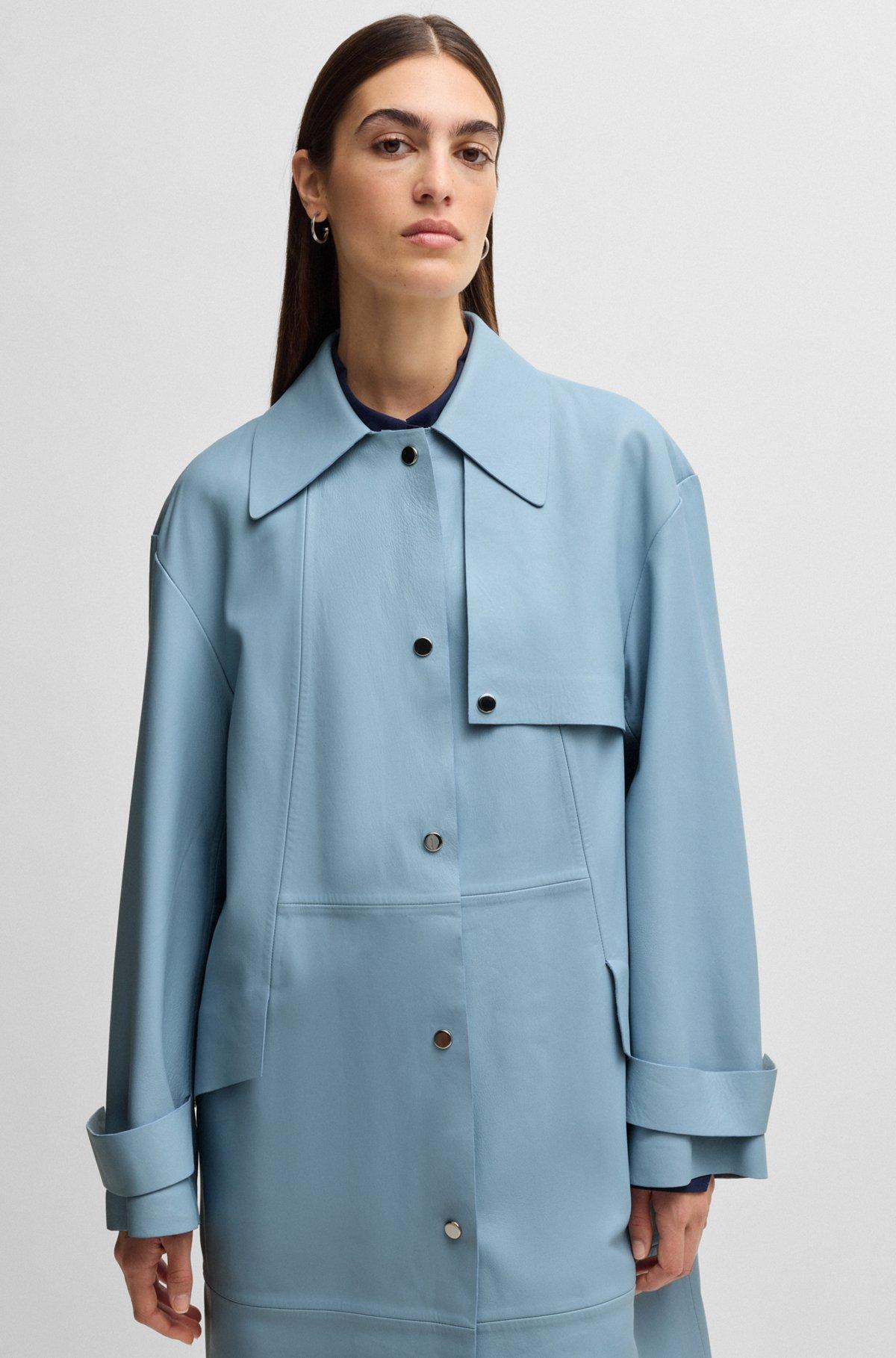 Leather trench coat with silver-tone trims Product Image