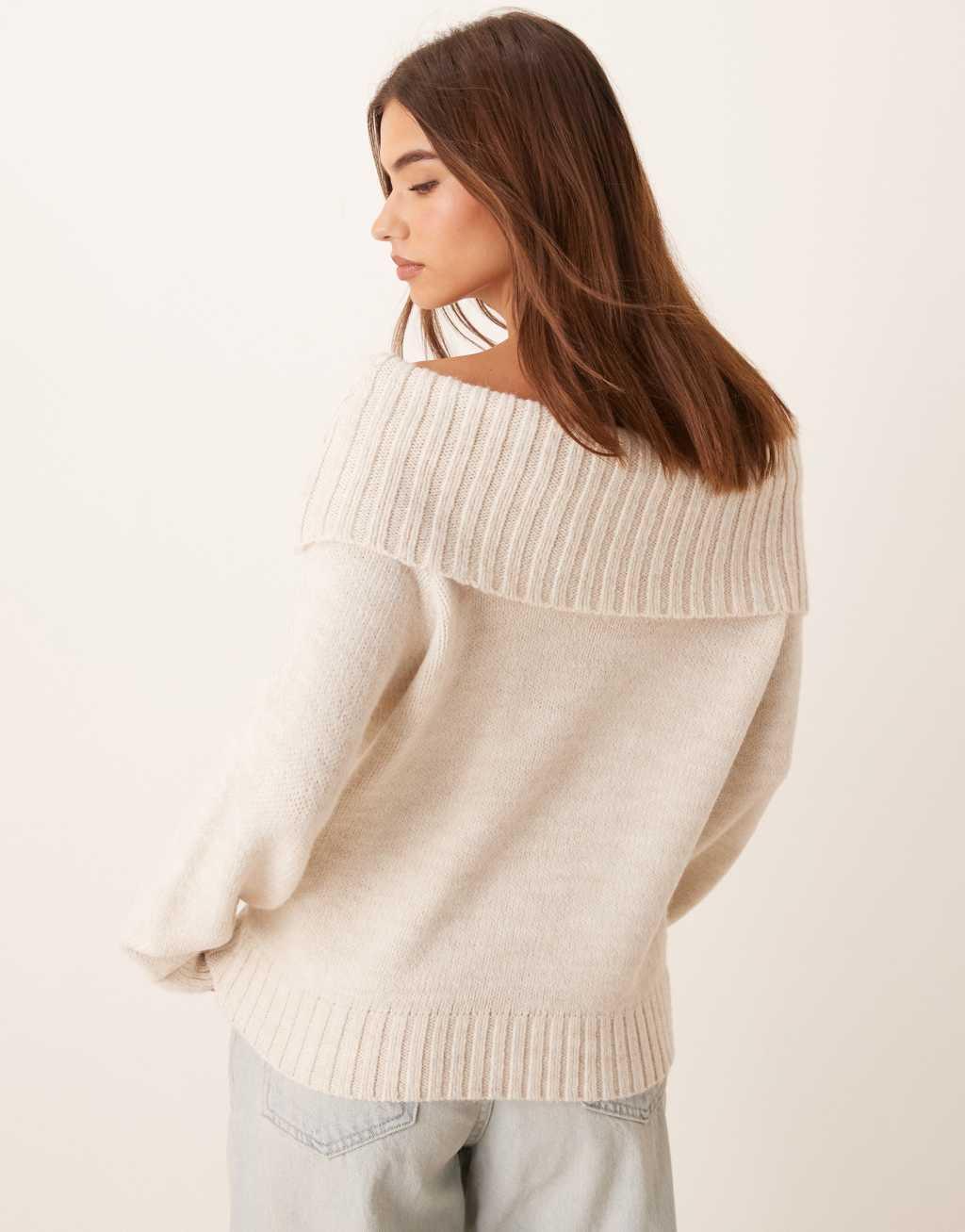 ASOS DESIGN off the shoulder sweater in cream Product Image