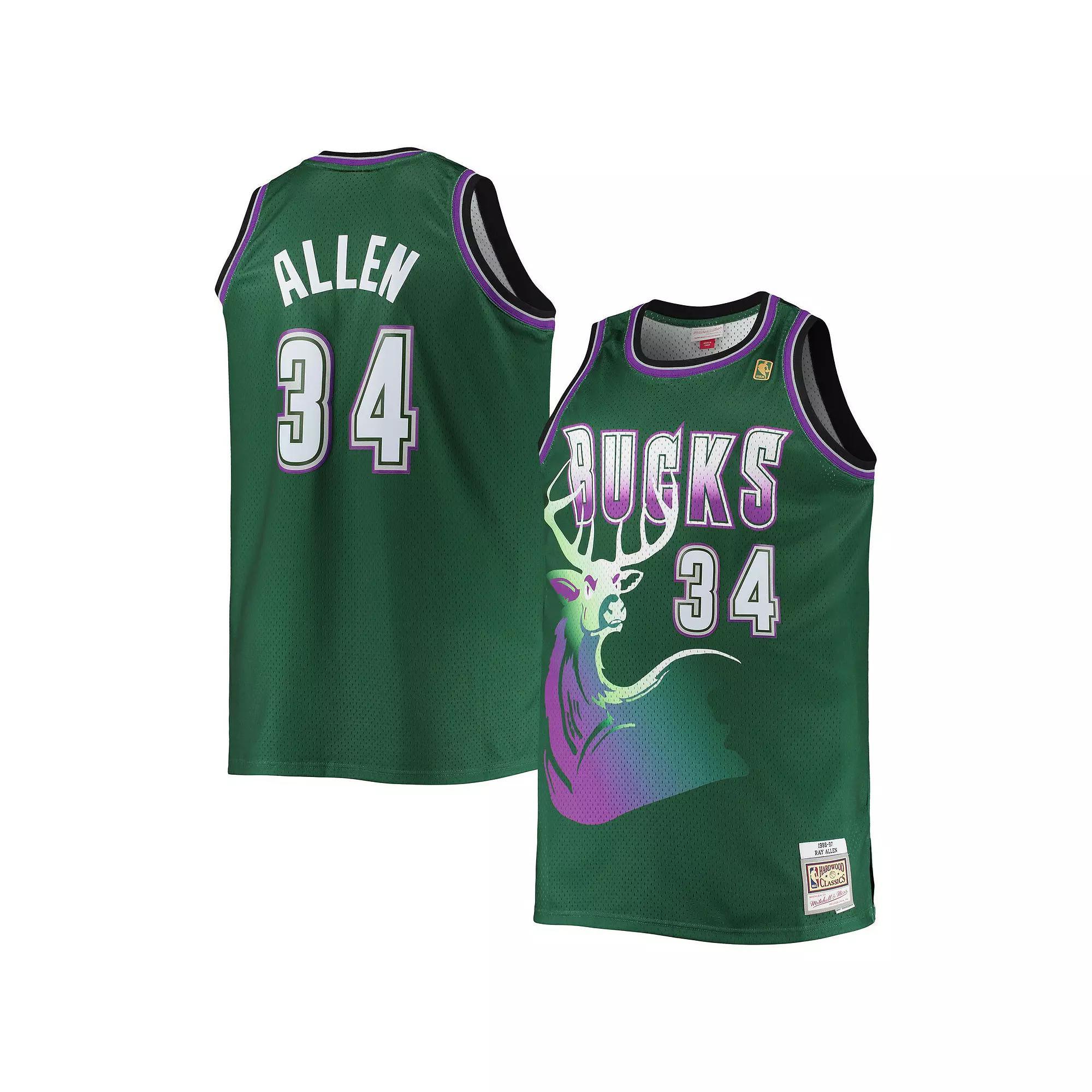 Men's Mitchell & Ness Ray Allen Hunter Green Milwaukee Bucks Big & Tall 1996-97 Hardwood Classics Swingman Jersey, Size: 4XB, Team Product Image