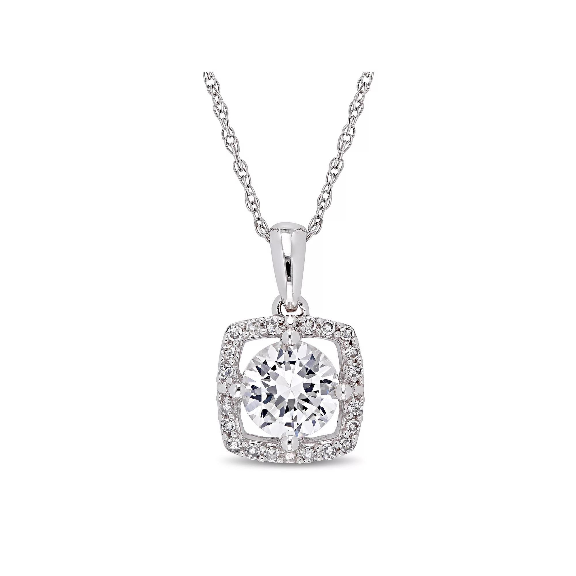 Stella Grace 10k White Gold Lab-Created White Sapphire 1/10 Carat T.W. Diamond Frame Pendant, Women's, Size: 17", 10k Whgold Product Image