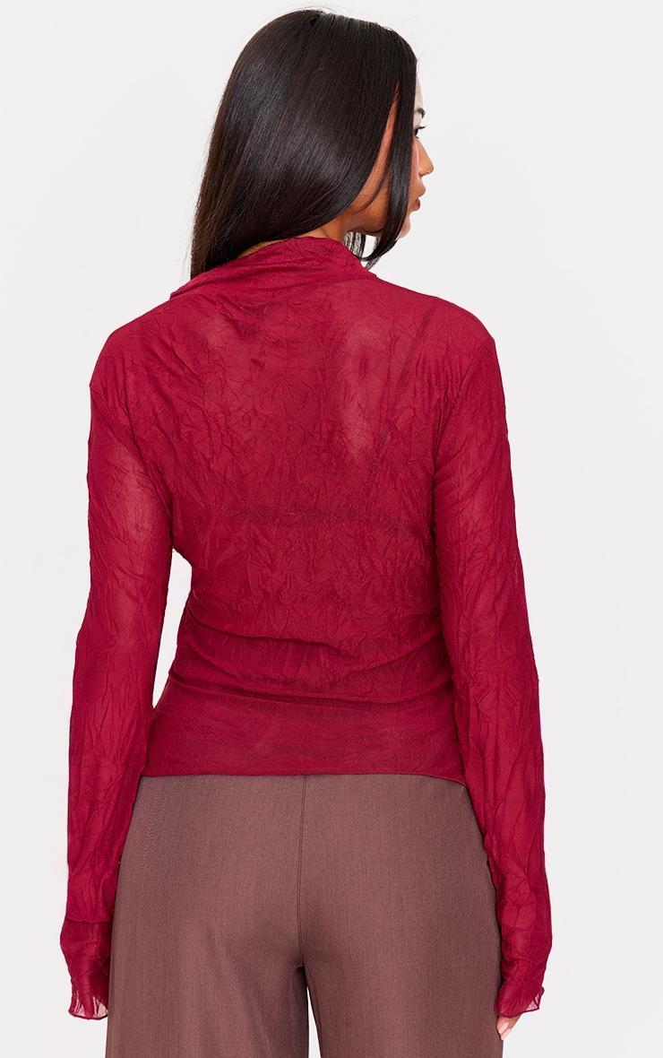 Plum Crushed Mesh Long Sleeve Fitted Shirt Product Image