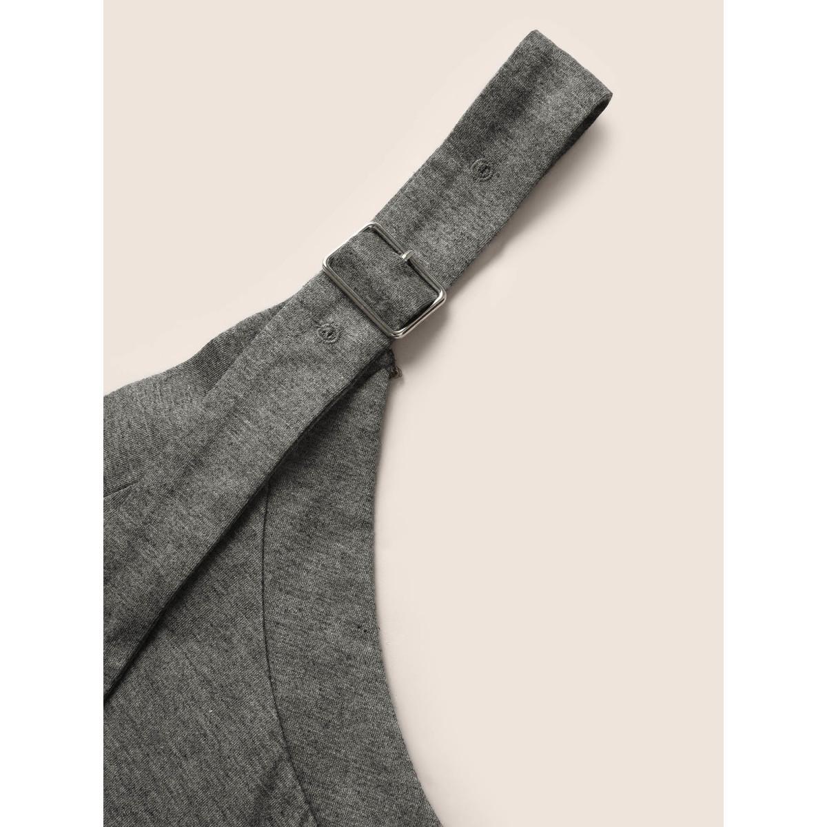 Plus Size Supersoft Essentials Plain Adjustable Straps Dress DarkGray Women Casual Non Sleeveless Curvy BloomChic 12/L Product Image