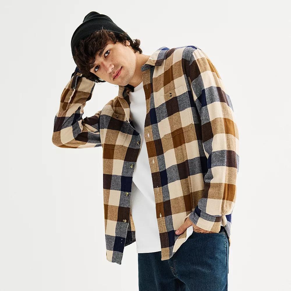 Men's Sonoma Goods For Life® Supersoft Flannel Button-Down Shirt, Size: Small, Light Blue Plaid Product Image