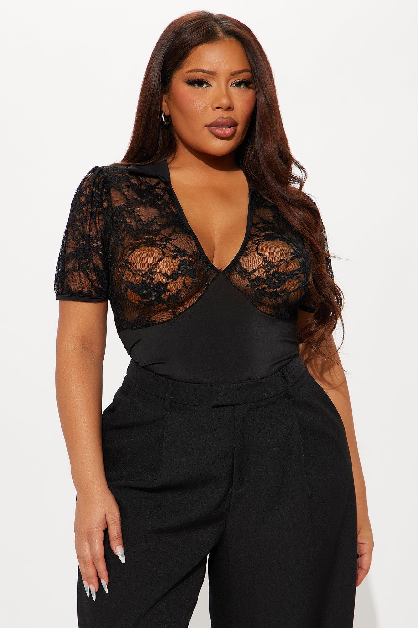 New Urge Short Sleeve Lace Bodysuit - Black Product Image