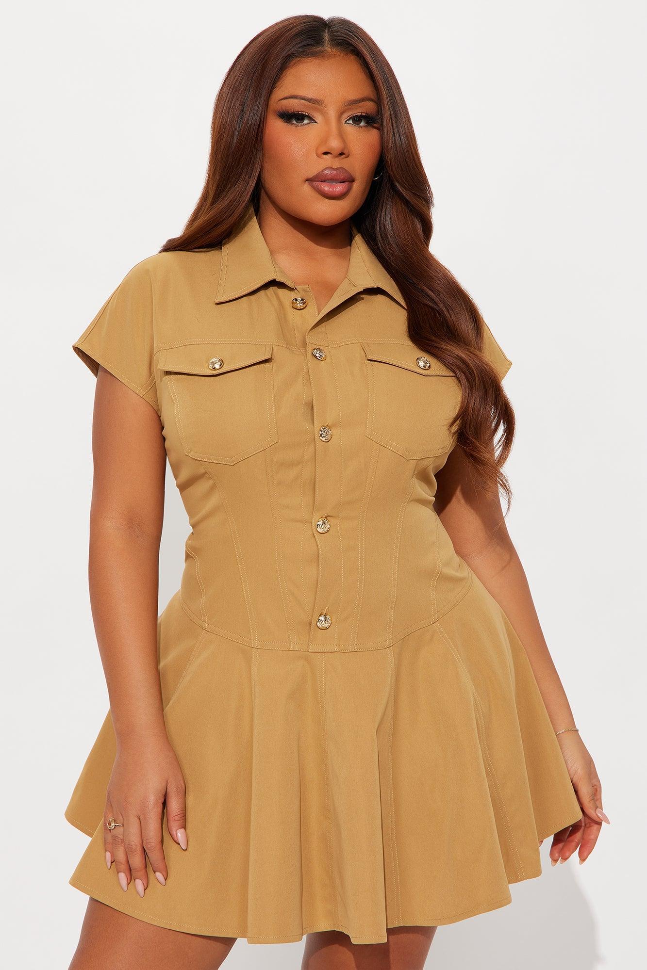 Busy Girly Twill Mini Dress - Olive Female Product Image