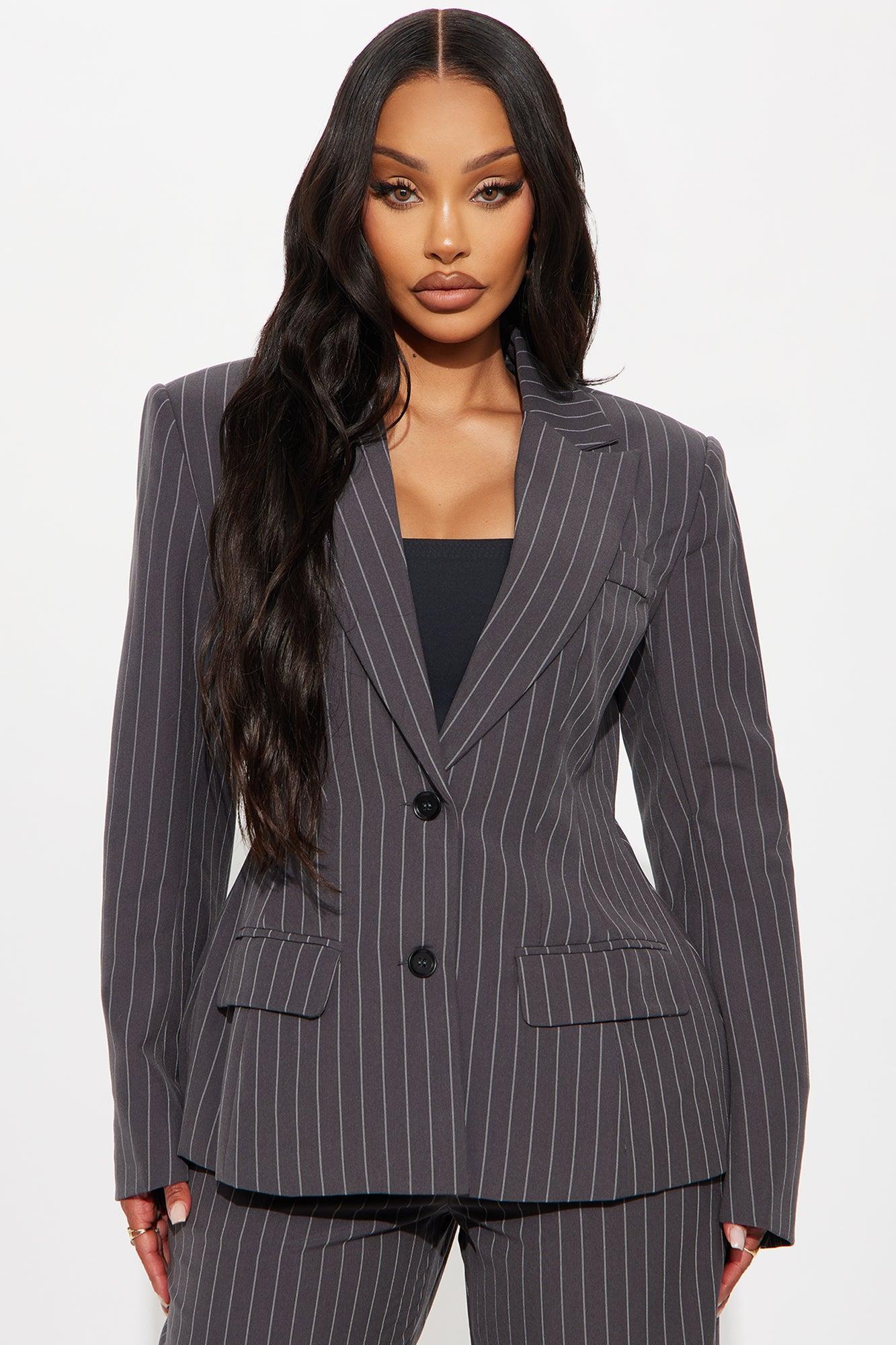 Angie Pinstripe Trouser - Charcoal Product Image