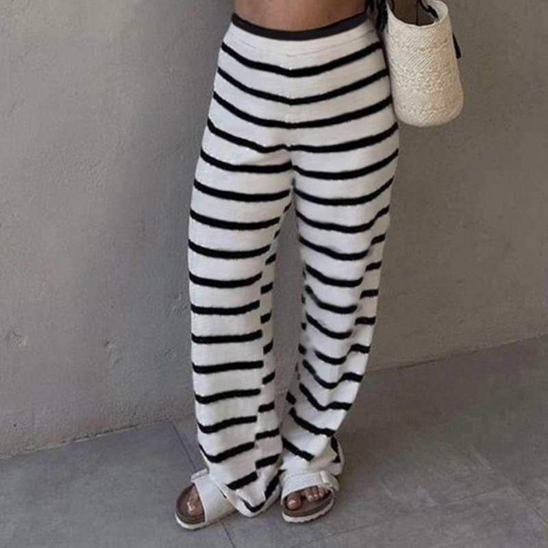 High Rise Striped Straight-Fit Wide-Leg Pants Product Image