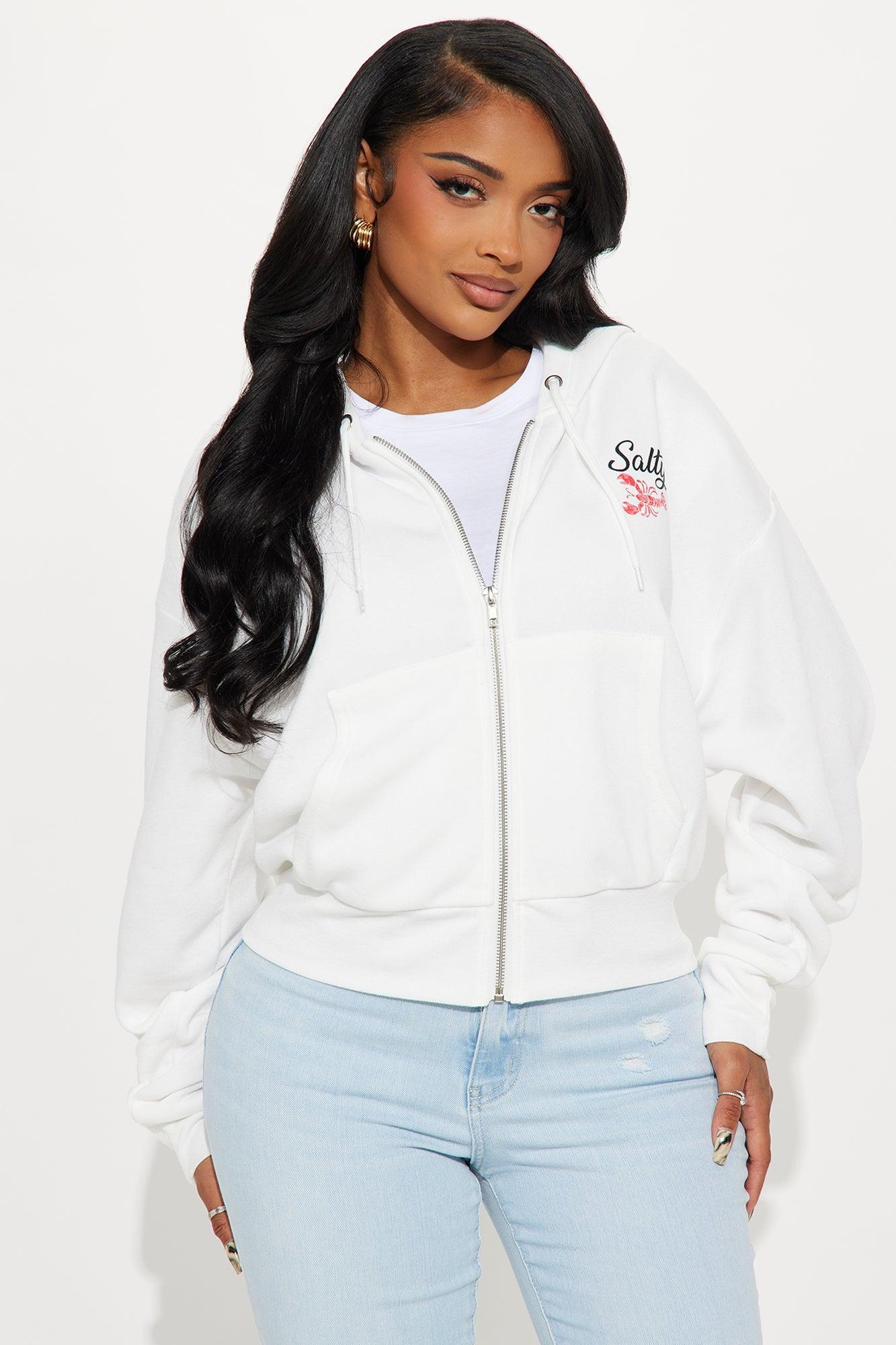 Stay Salty Zip Up Hoodie - Cream Female Product Image