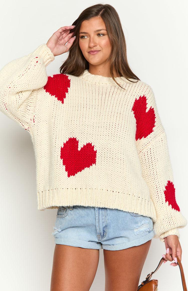 Chandi Cream Heart Chunky Knit Sweater Product Image