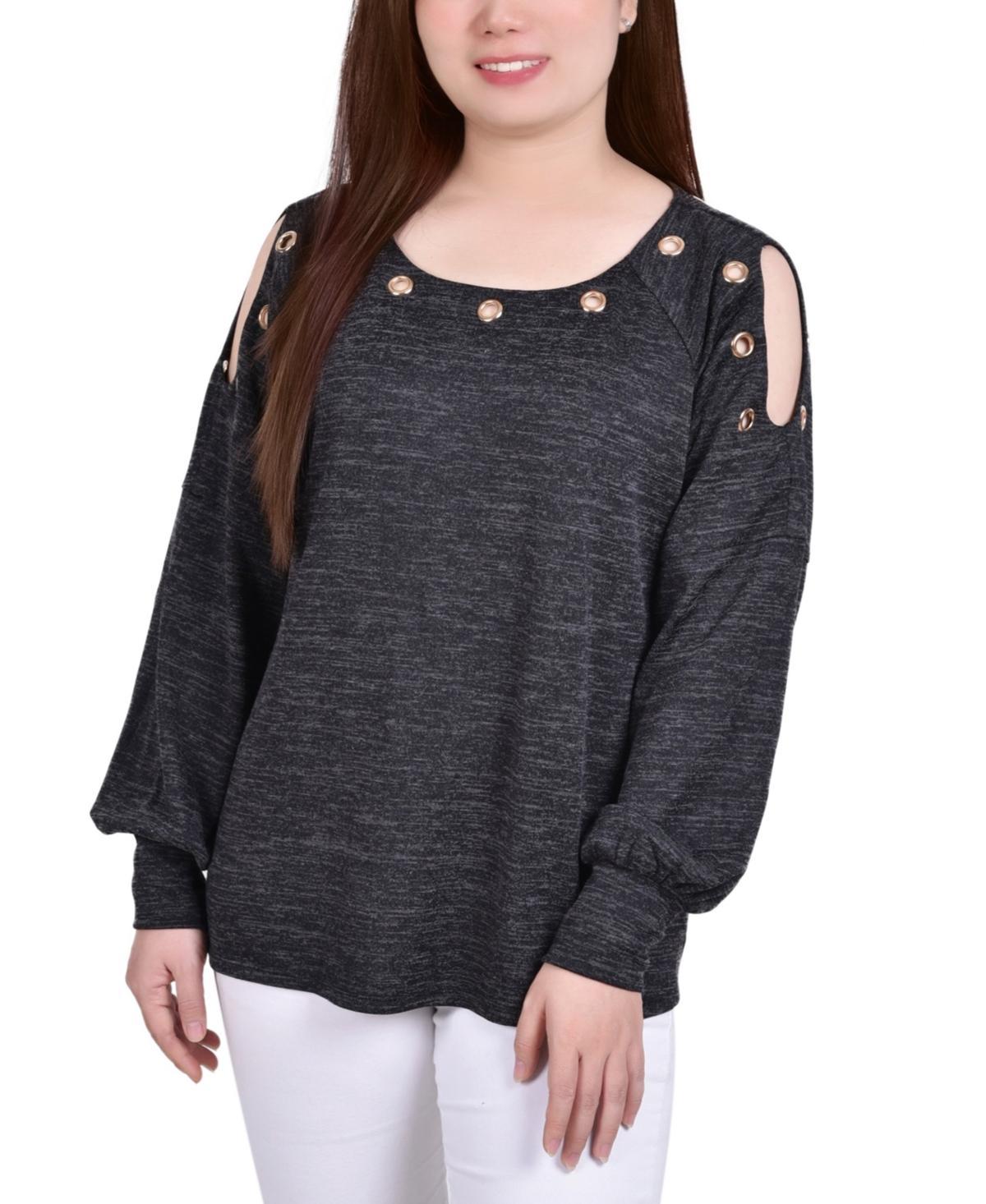Petite Long Sleeve Shoulder Cutout Tunic Top Product Image
