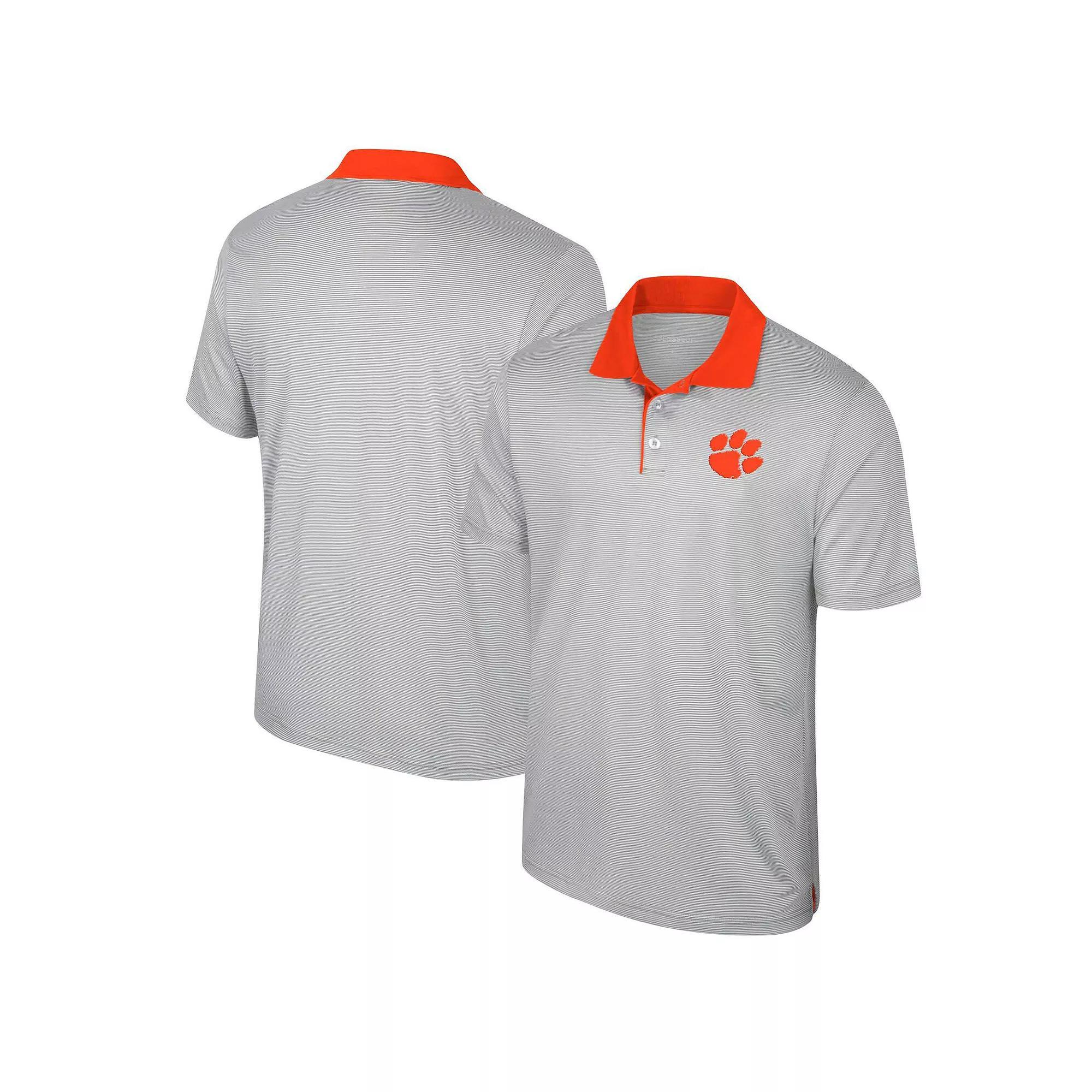 Men's Colosseum Gray Clemson Tigers Big & Tall Tuck Striped Polo, Size: 4XLT, Grey Product Image