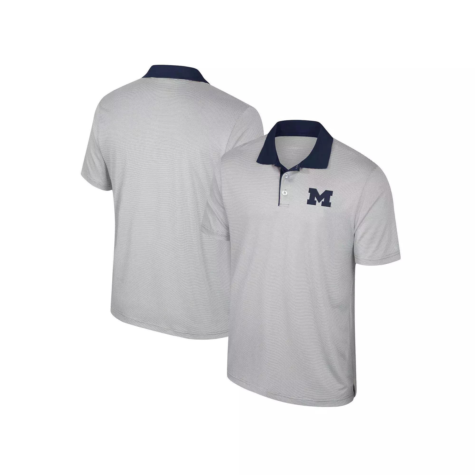 Men's Colosseum Gray Michigan Wolverines Big & Tall Tuck Striped Polo, Size: XLT, Grey Product Image