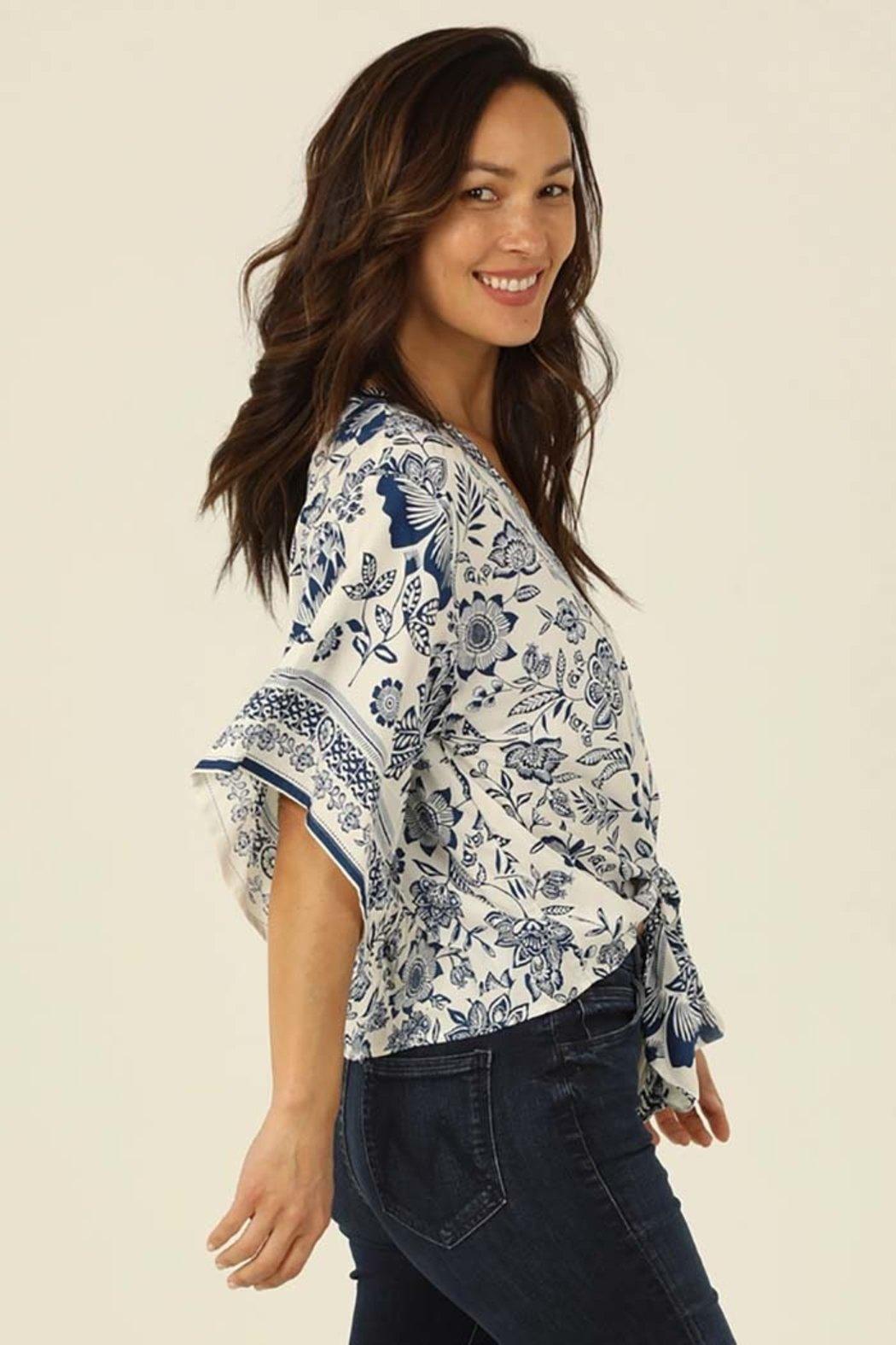 V Neck Tie Waist Blouse Product Image