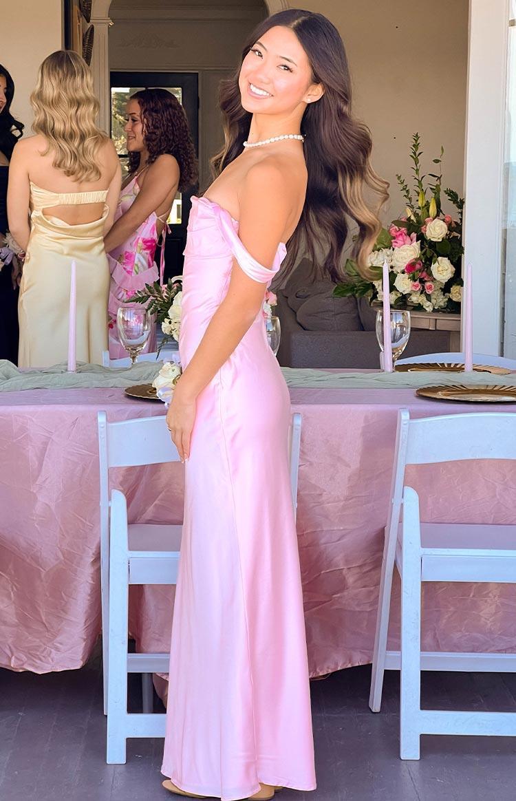 Ella Light Pink Off Shoulder Formal Maxi Dress Product Image
