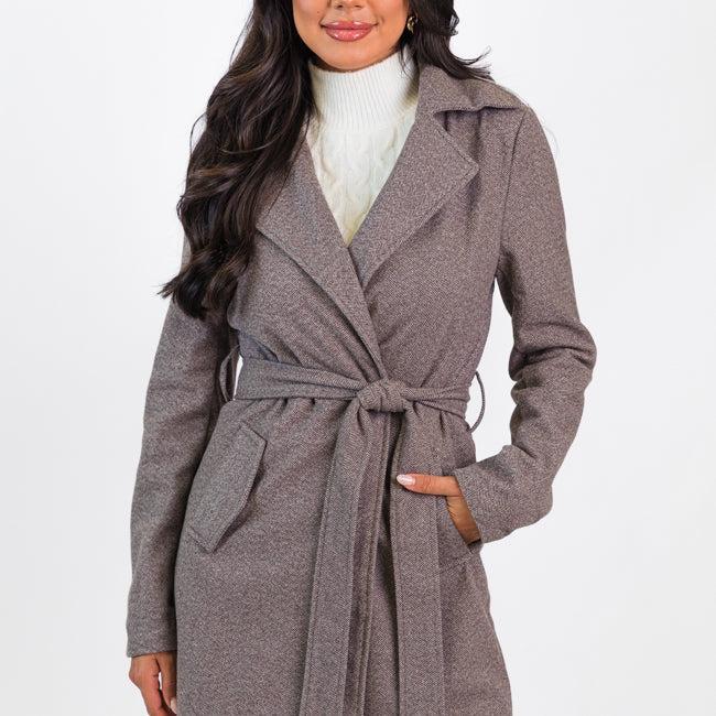 All To Give Brown Herringbone Wool Blend Coat FINAL SALE Product Image