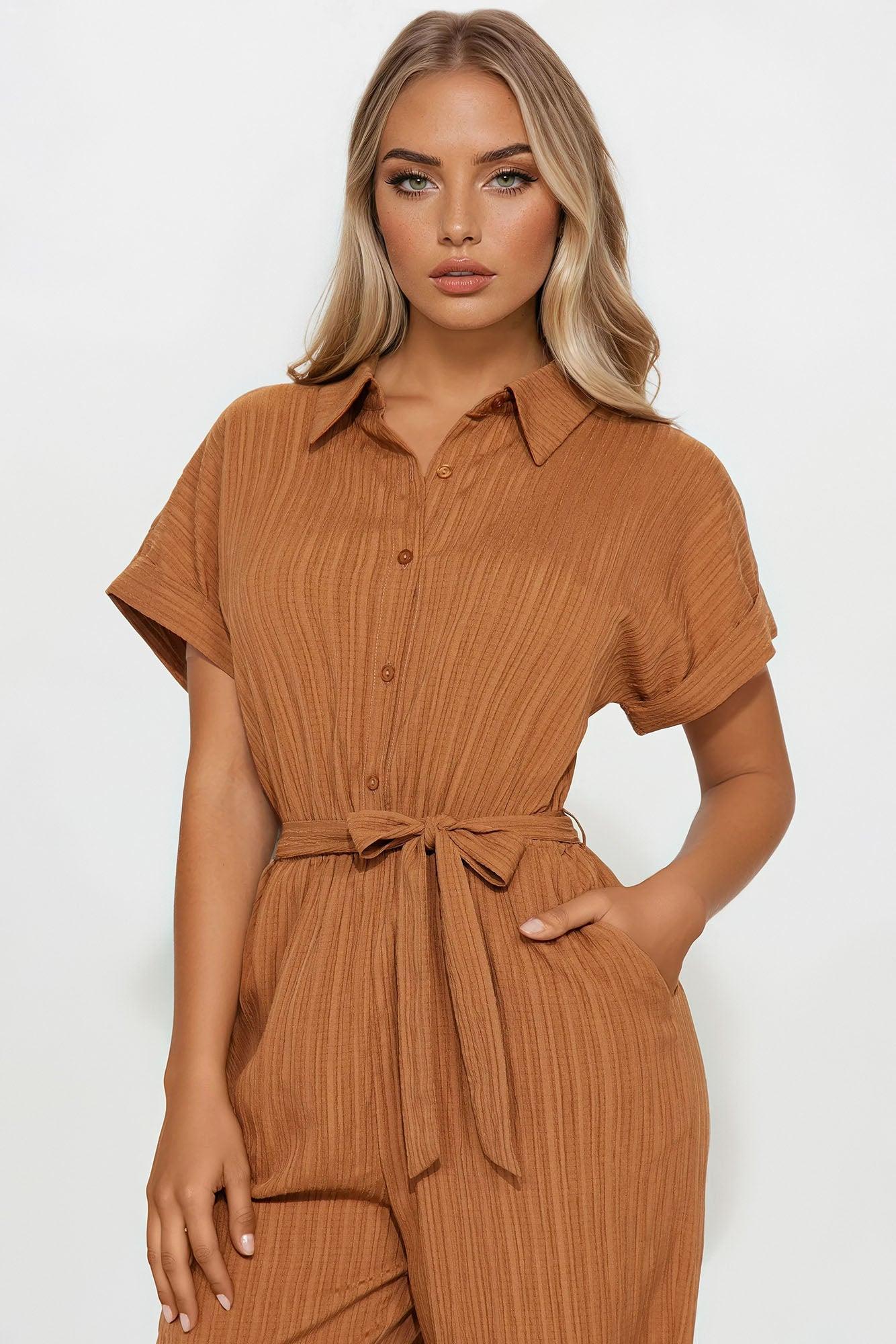 Pamela Collared Jumpsuit - Brown Product Image