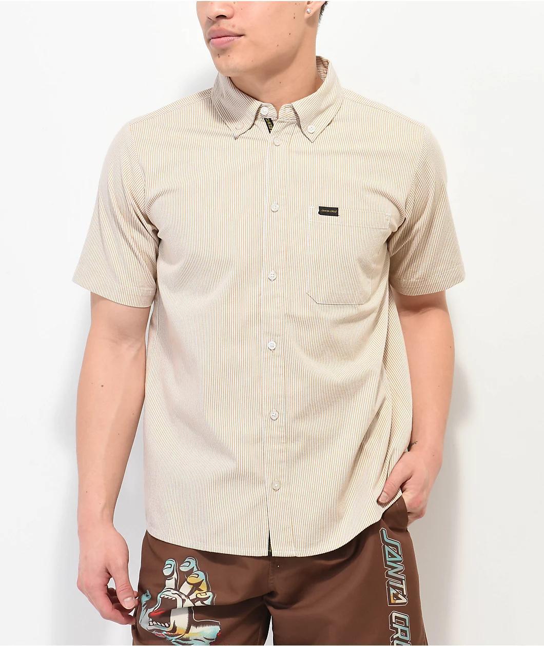 Santa Cruz Recurrence Tan Stripe Short Sleeve Work Shirt Product Image
