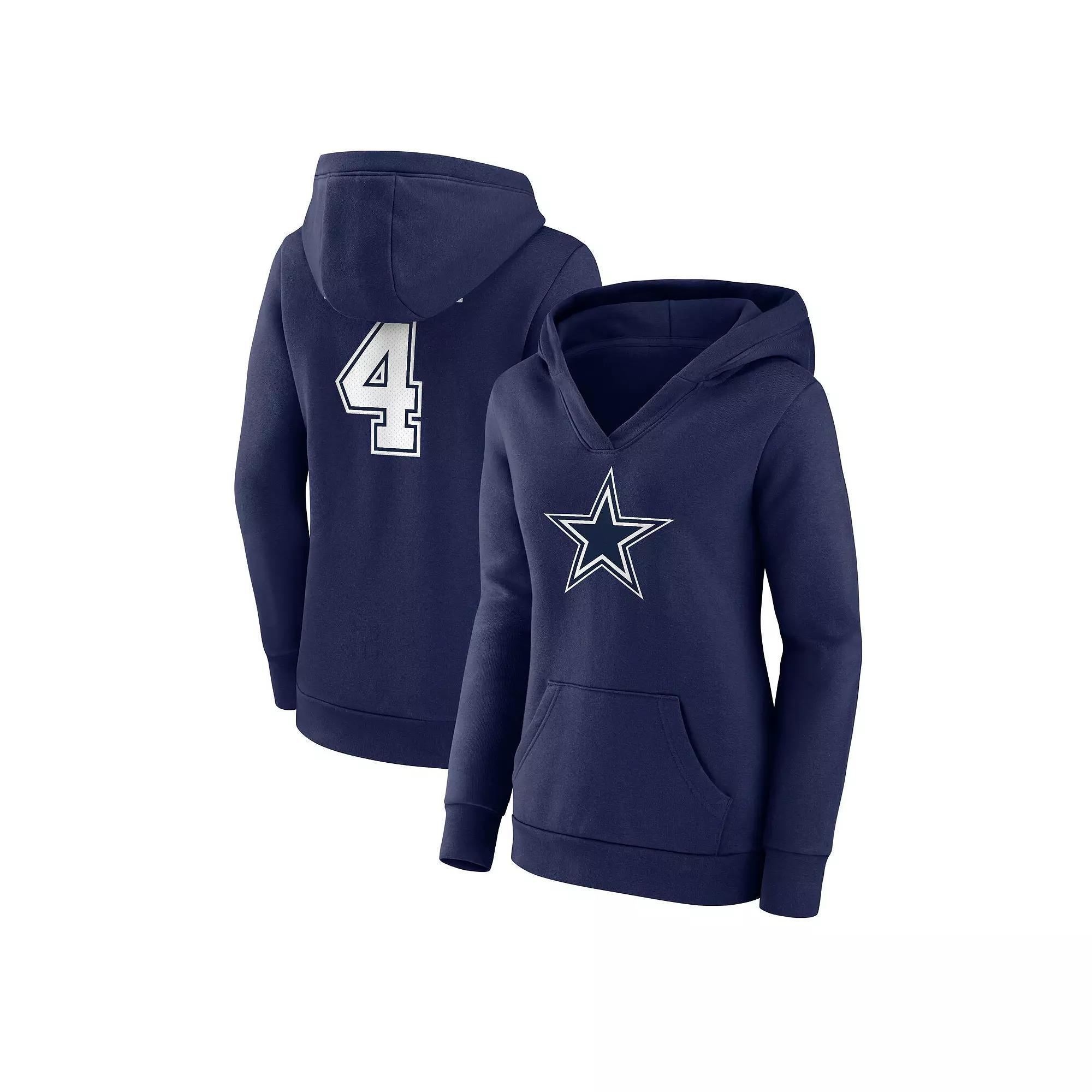 Women's Fanatics Branded Dak Prescott Navy Dallas Cowboys Player Icon Name & Number V-Neck Pullover Hoodie, Size: Small, Blue Product Image
