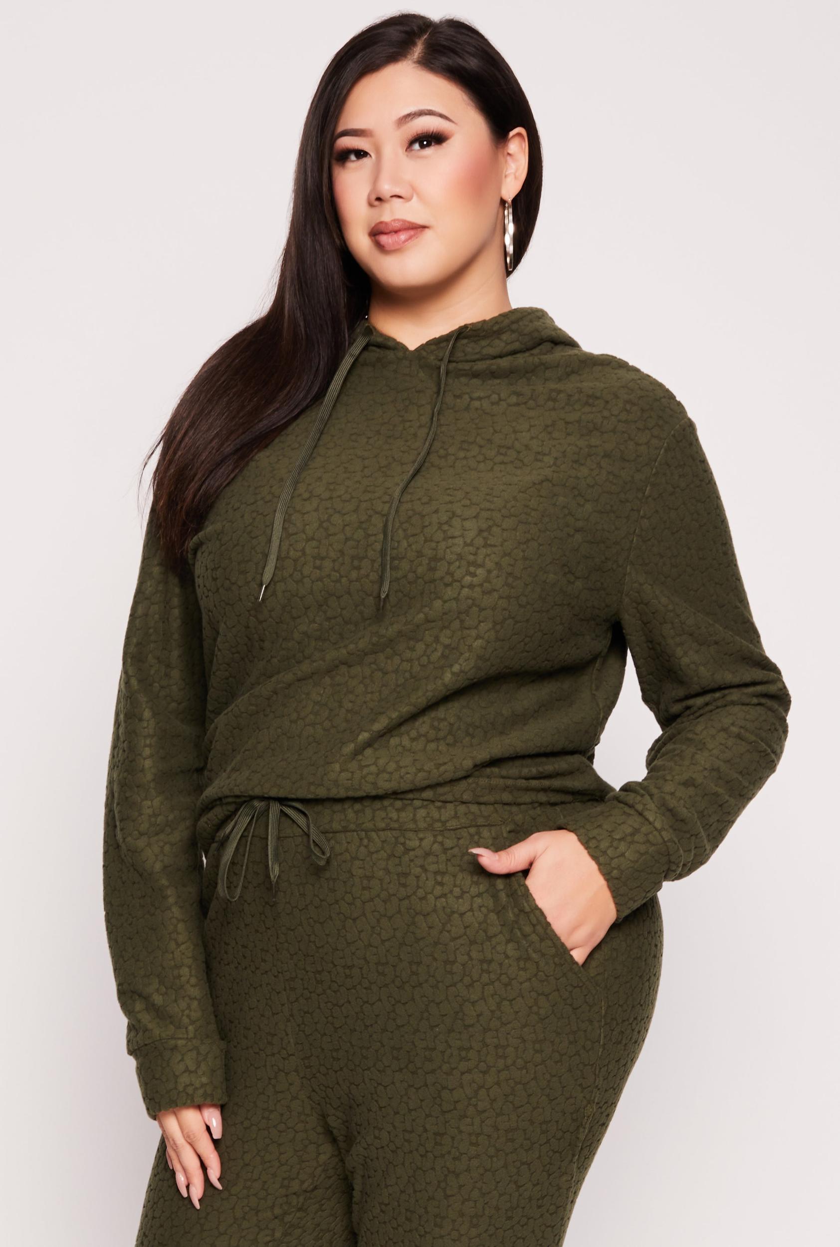 Womens Plus Size Leopard Textured Knit Hoodie Product Image